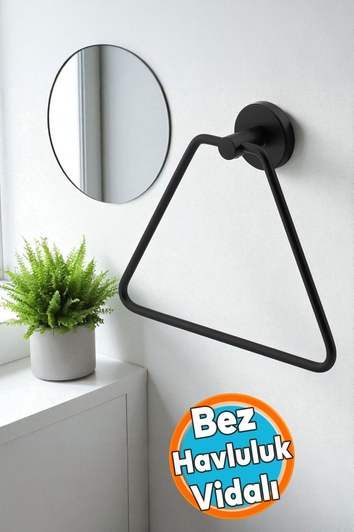 NZB Banyo Mutfak Lavabo Üçgen Bez Havlu Askısı Siyah Paslanmaz Metal Vidalı Bez Havluluk Aparatı