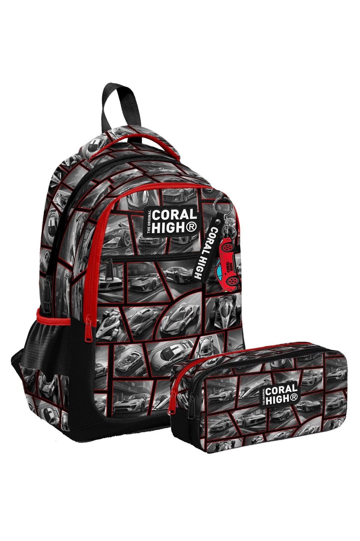 Coral High Üç Bölmeli İlkokul Sırt Çantası ve İki Bölmeli Kalemlik - Erkek Çocuk - Siyah
