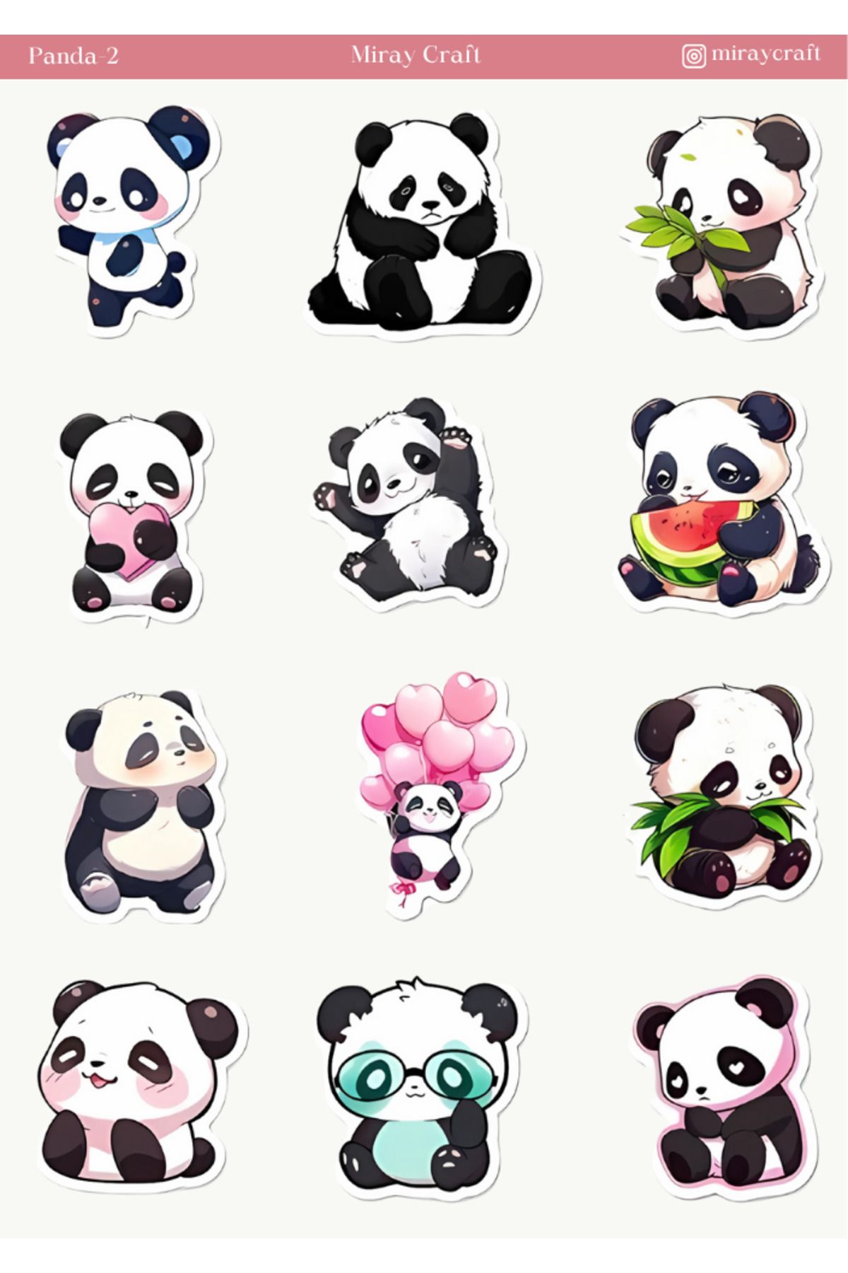MirayDesign 1 Adet Panda Temalı Sticker – 12x17 cm Scrapbook, Bullet Journal, Planlayıcı İçin
