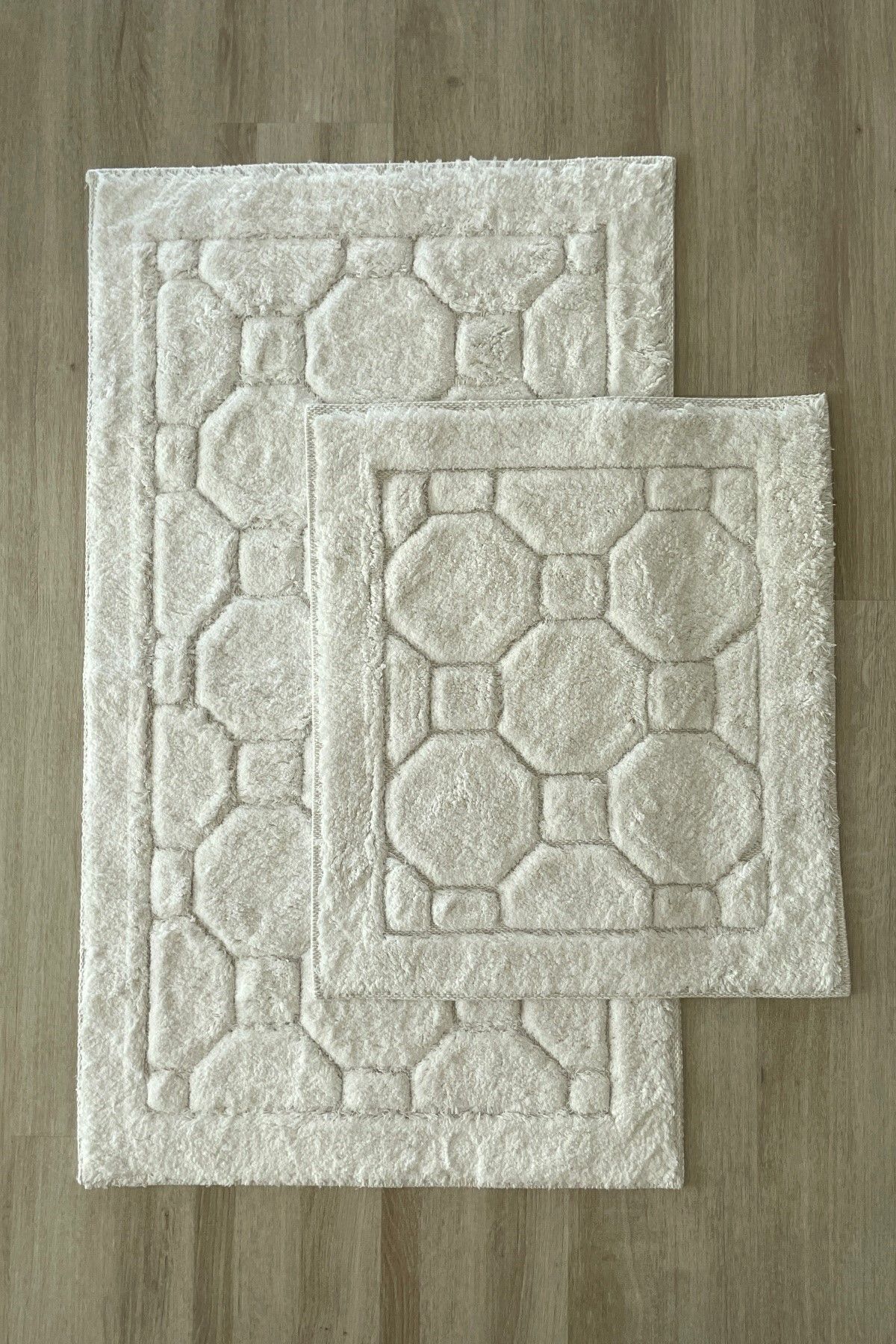 Zeria Home Pamuk Tafting Su Emici Yumuşak Dokulu Banyo Paspas Seti, Banyo Halısı 2 Li Set 60x100 - 50x60
