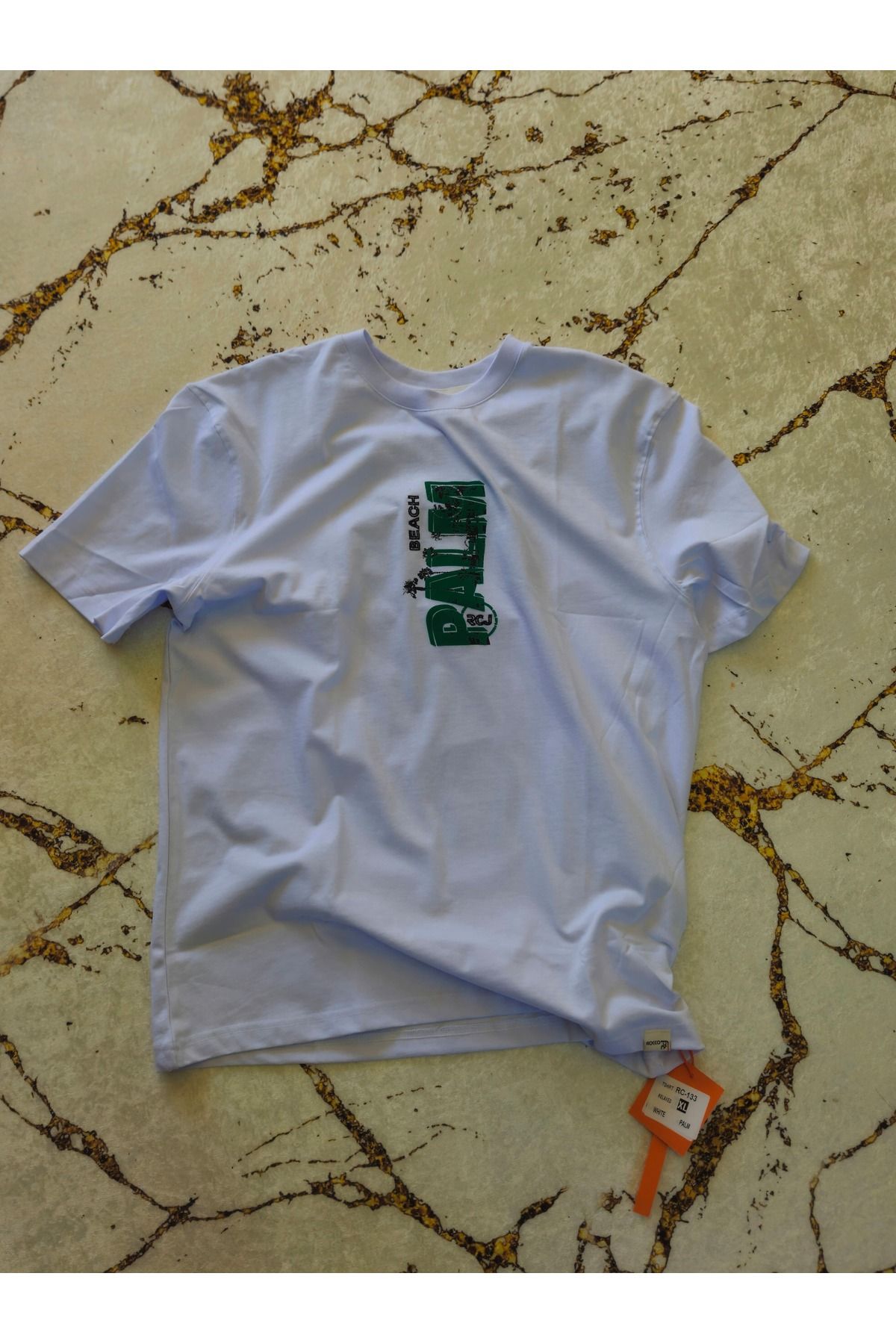 Labrion Palm Beach Baskılı Oversize Unisex Beyaz Tişört