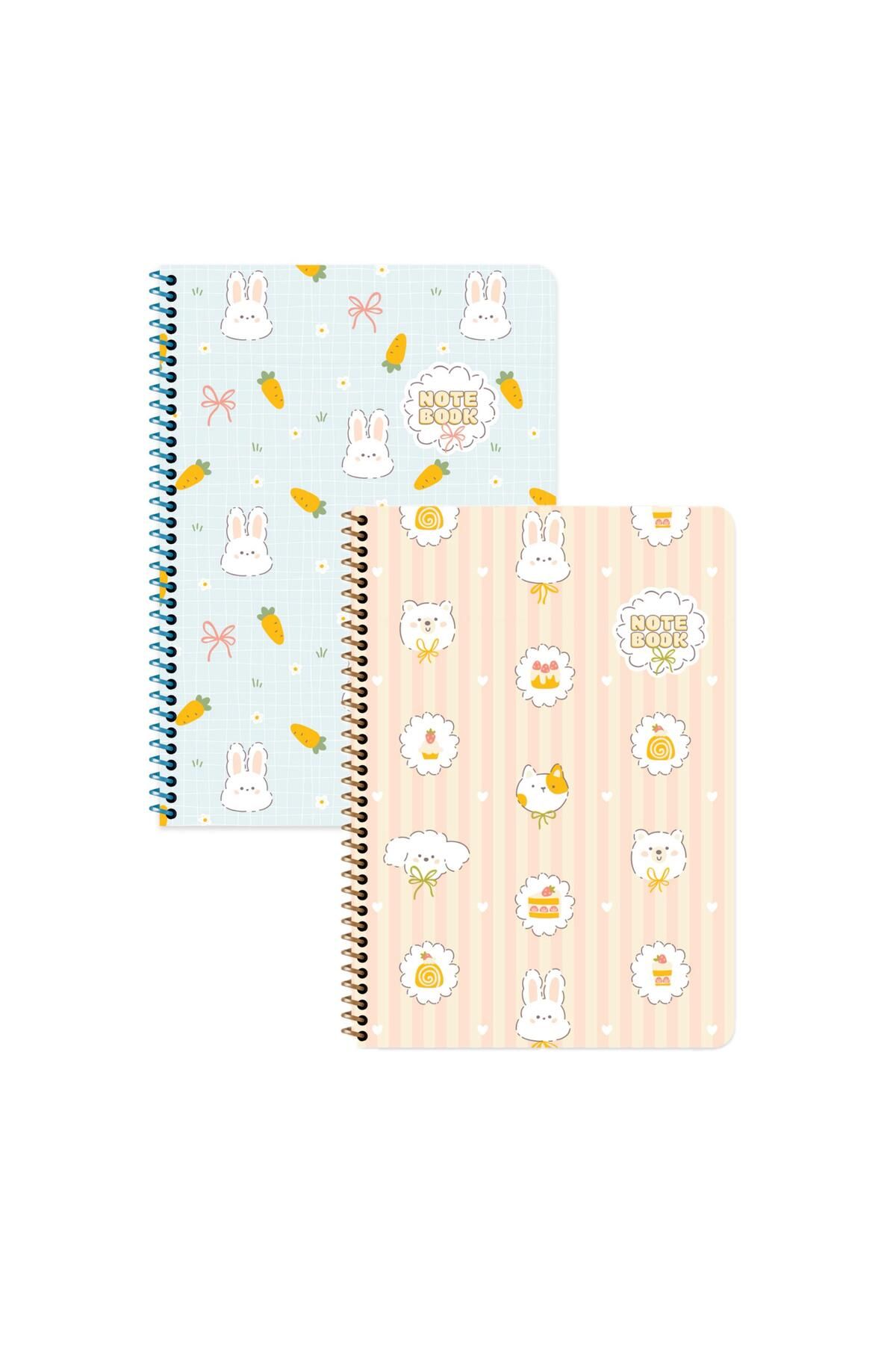 Keskin Colors Keskin Color Kawaii Çizgili Stickerli Defter Seti 2 Adet | 16,5 x 22,5 cm | Spiralli – 80 Yaprak