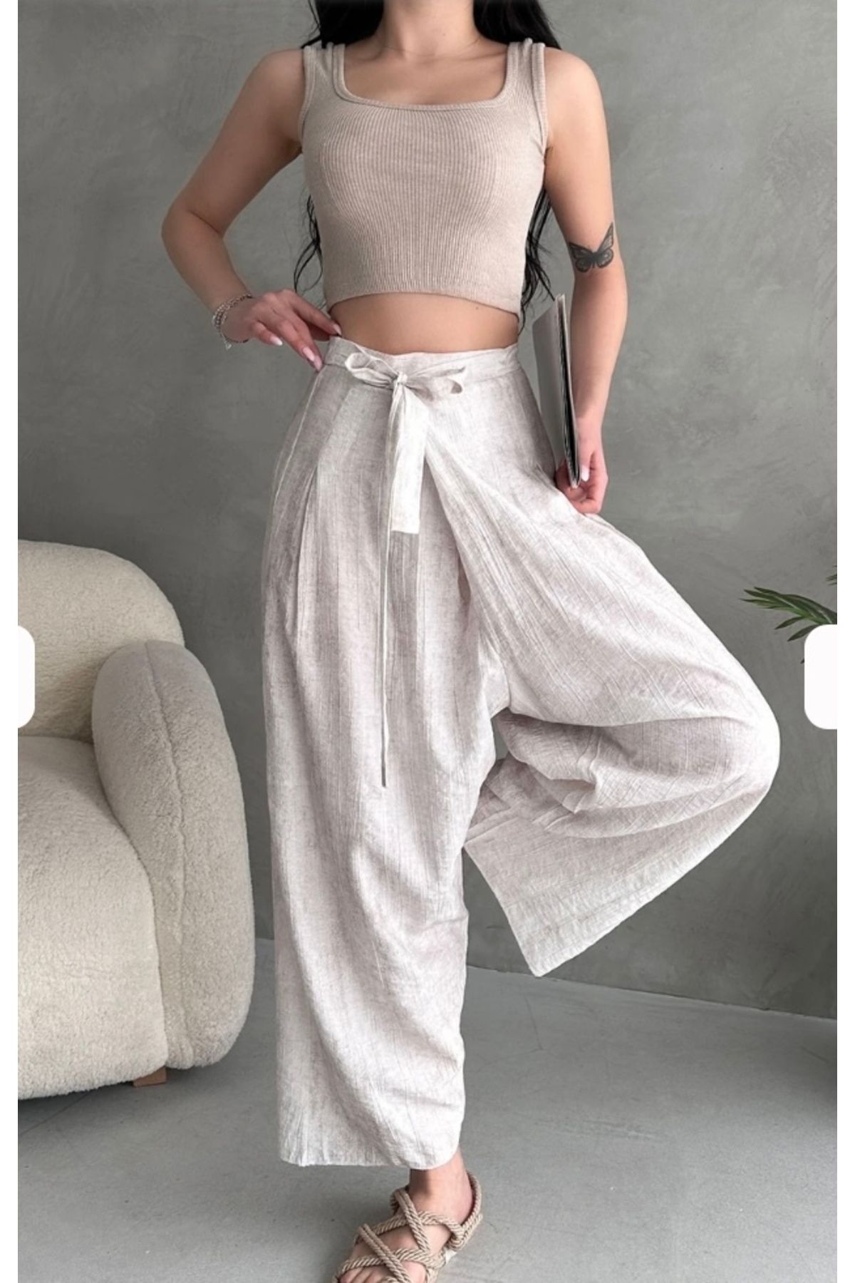 Özge Butik Yandan bağlamalı pantolon