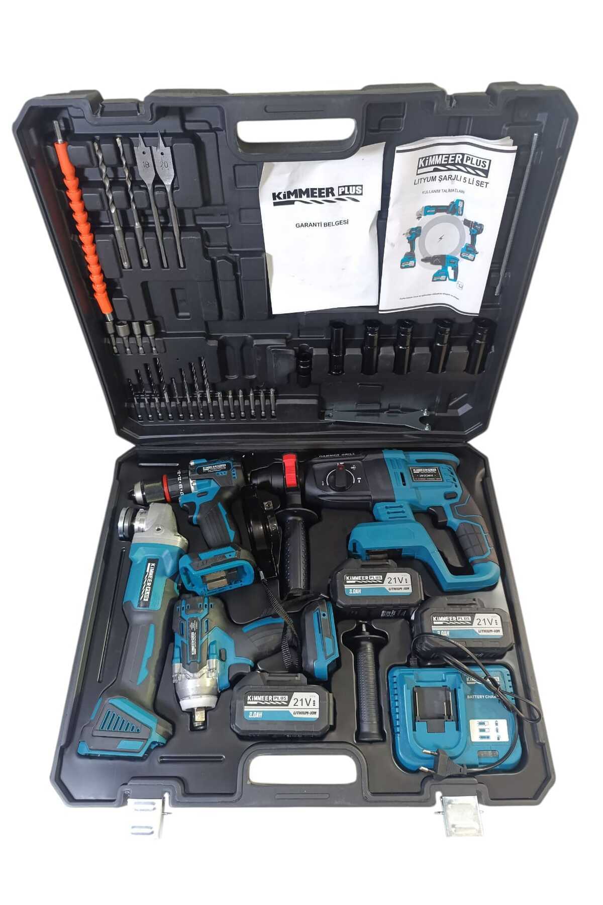 Genel Markalar 4"Lü Profesyonel Şarjlı Set |Akülü Matkap, Hilti, Spiral, Torklu + 3 Batarya + Şarj Aleti