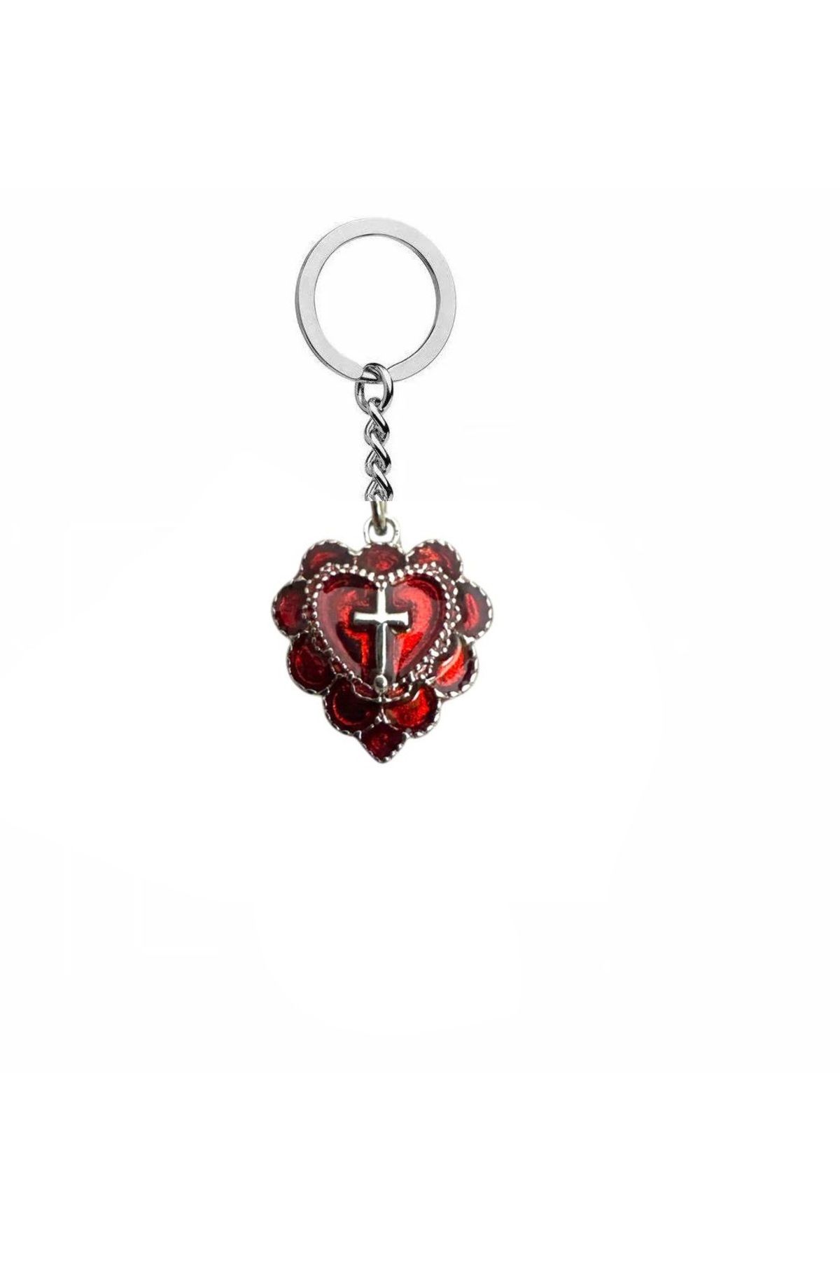 Herşey Nota Gothic Cross Red Heart Unisex Anahtarlık – Kırmızı Kalbin Karanlık Gücü
