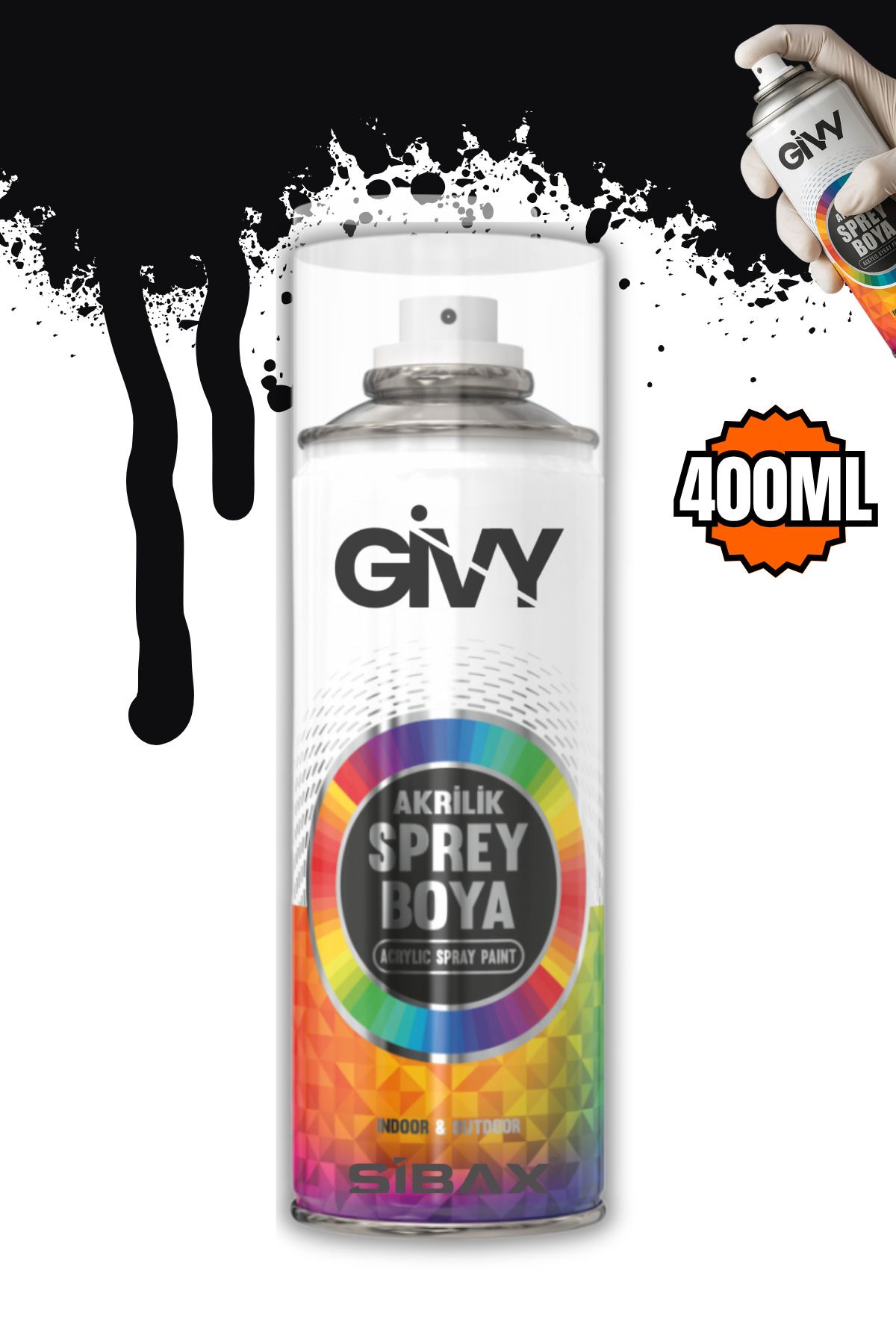 GİVY Akrilik Sprey Boya Parlak Siyah RAL 9005P 400 ml