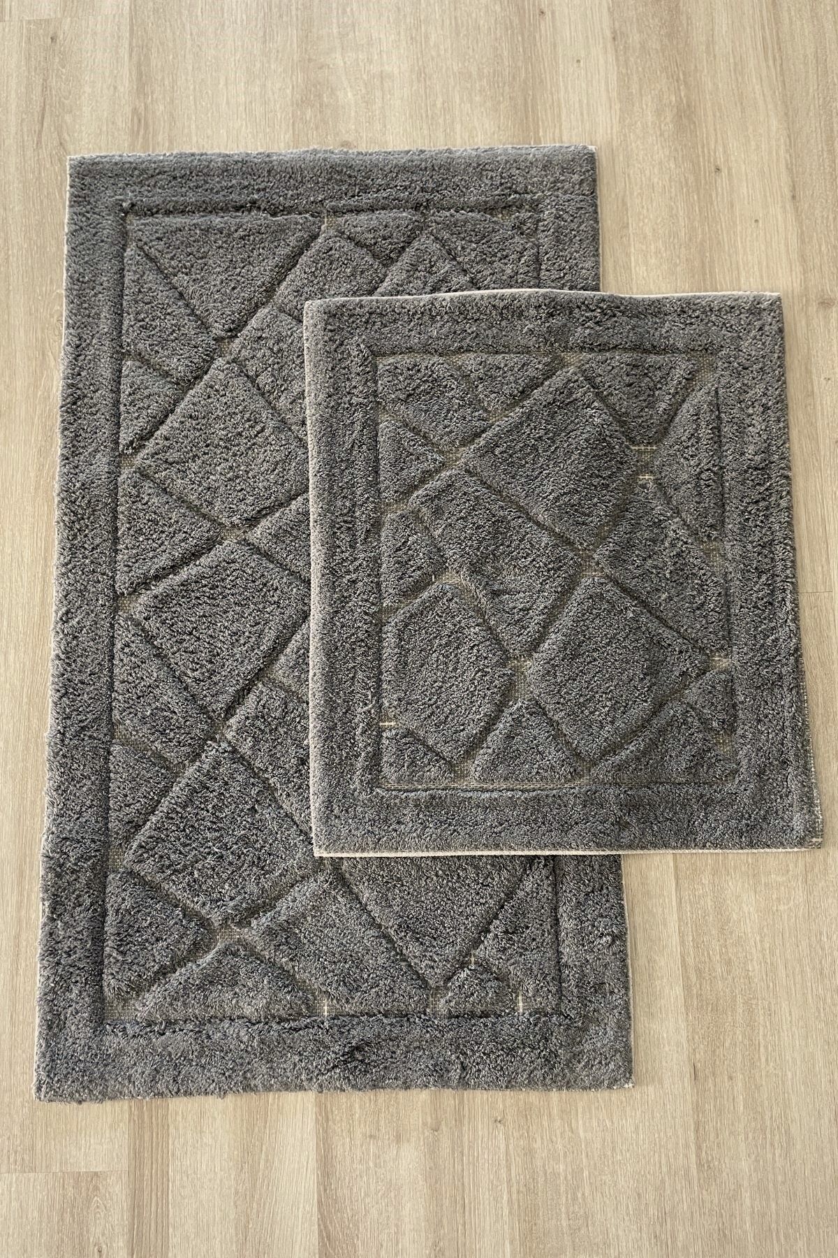 Zeria Home Pamuk Tafting Su Emici Yumuşak Dokulu Banyo Paspas Seti, Banyo Halısı 2 Li Set 60x100 - 50x60