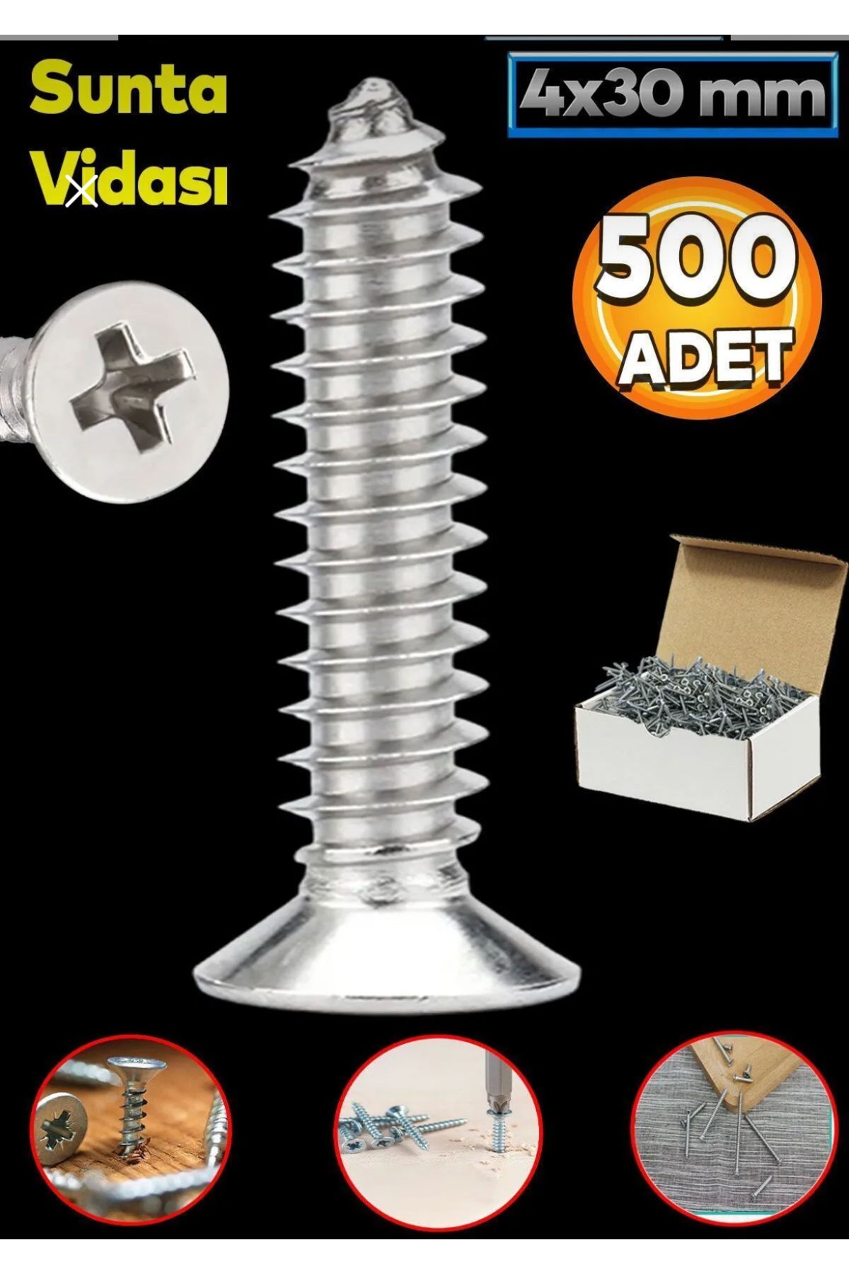 Std 4x30 mm Ahşap Sunta Vidası (500 Adet)