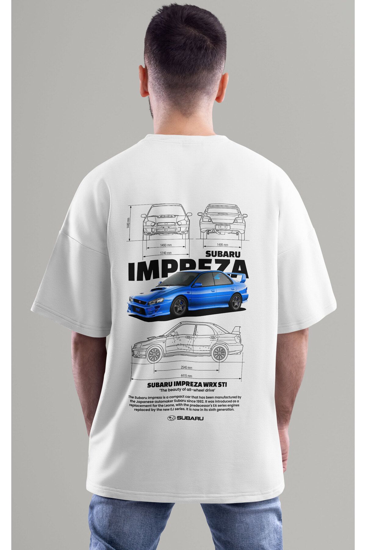 ELFAMİ Unisex Erkek/Kadın SUBARU IMPREZA Renkli Özel Baskılı Oversize Pamuklu Bisiklet Yaka T-Shirt Tişört