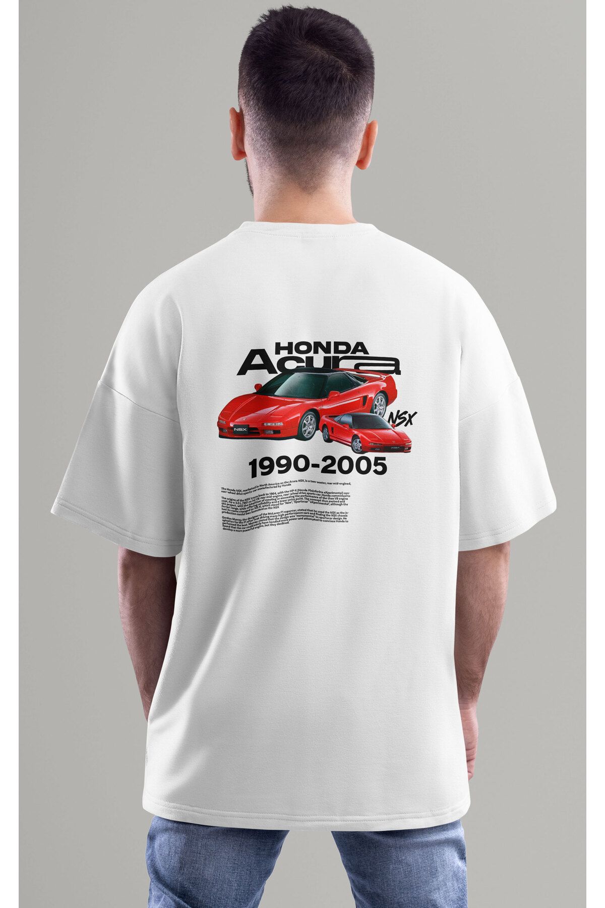 ELFAMİ Unisex Erkek/Kadın HONDA ACURA NSX Renkli Özel Baskılı Oversize Pamuklu Bisiklet Yaka T-Shirt Tişört