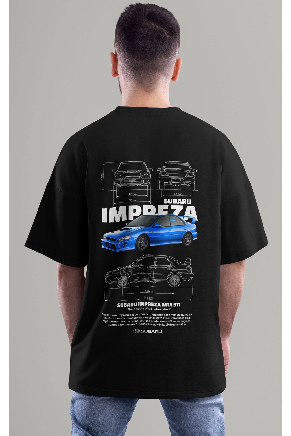 ELFAMİ Unisex Erkek/Kadın SUBARU IMPREZA Renkli Özel Baskılı Oversize Pamuklu Bisiklet Yaka T-Shirt Tişört