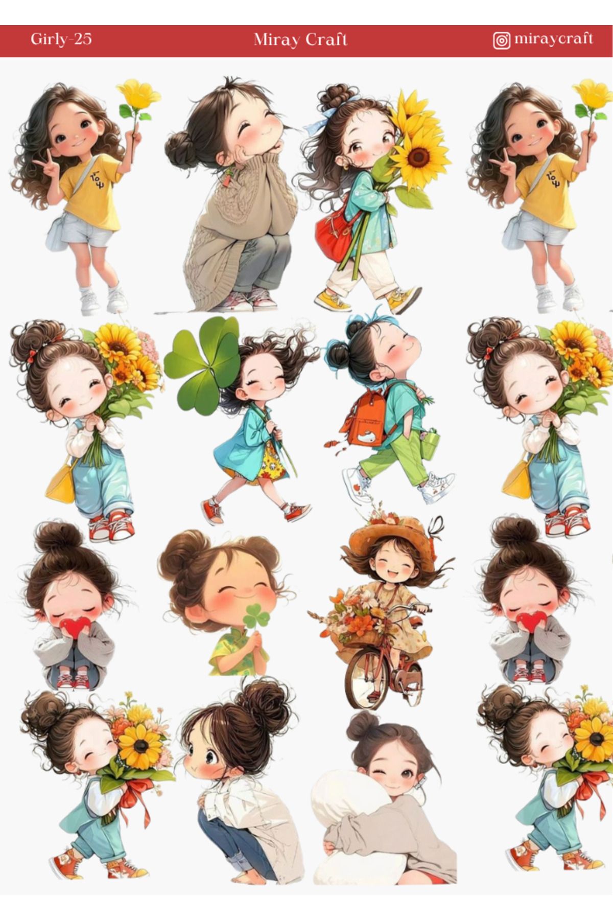 MirayDesign 1 Adet Girl Temalı Sticker (12x17 cm) Bullet Journal, Scrapbook, Ajanda İçin