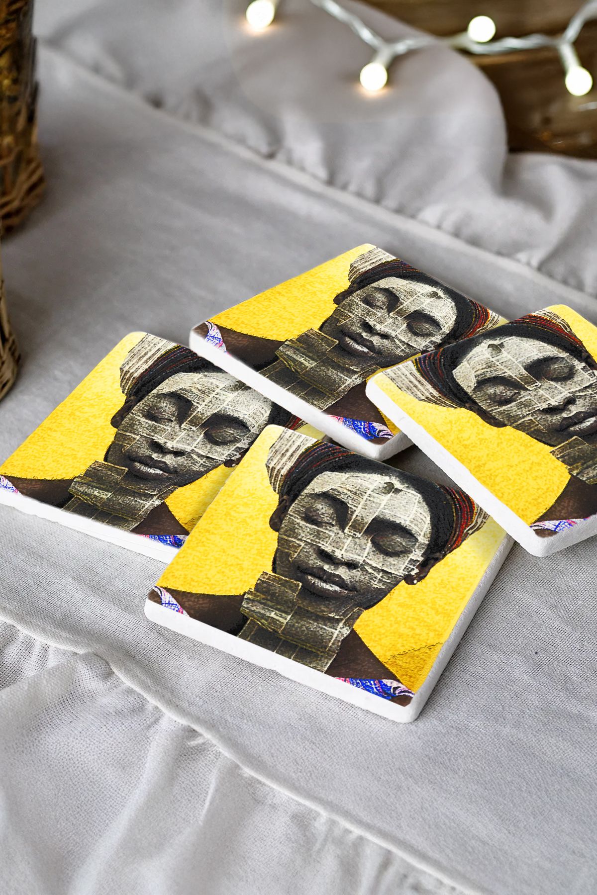 Sionar Elionavine Desenleri Taş Traverten Fincan Bardak Altlığı 4'lü Set 10x10x1cm