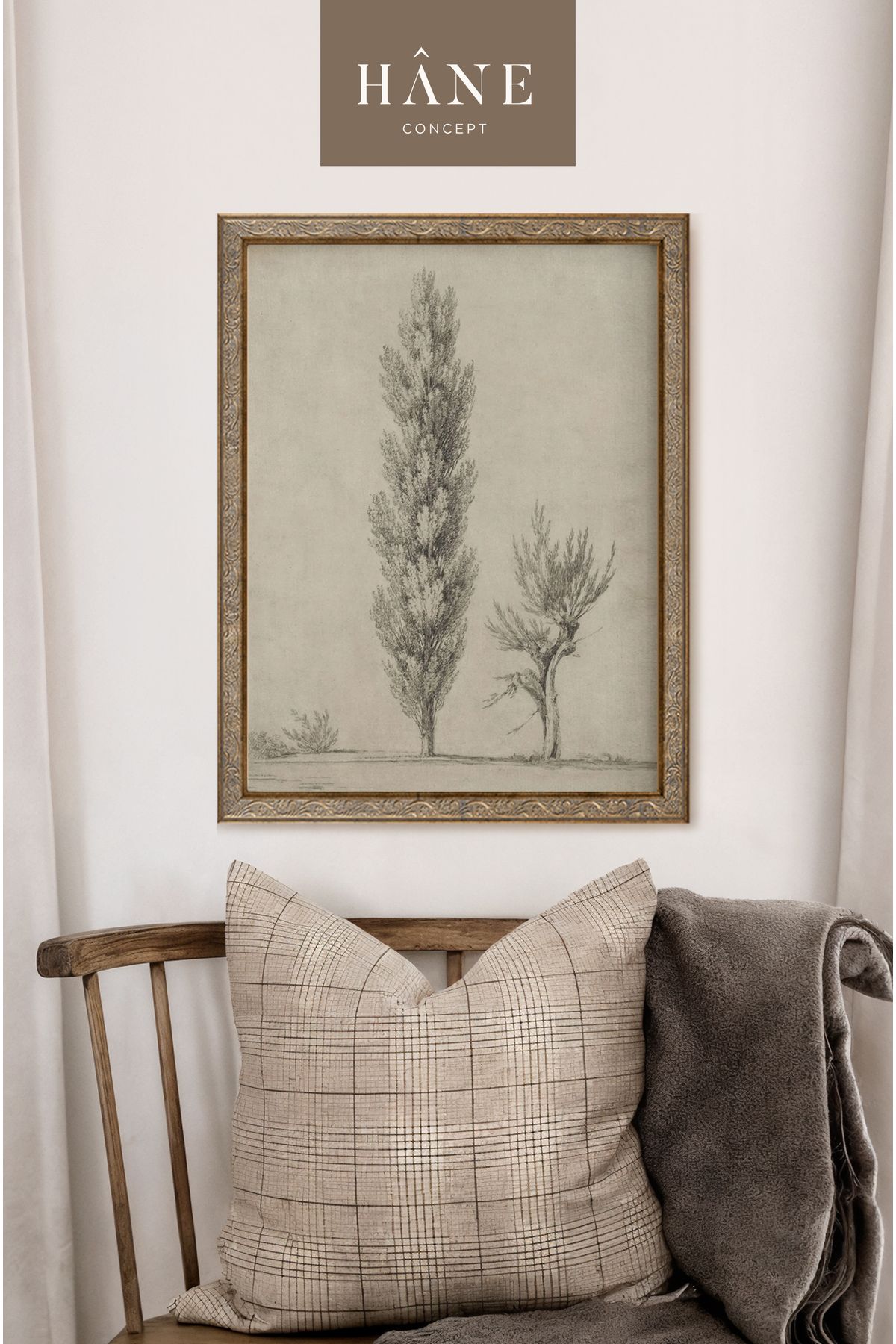 Hane Concept Vintage Çerçeveli Rustik Ağaç Tablosu, Dokulu Sanat Kağıdı Baskı, Hâne Concept Özel Tasarım