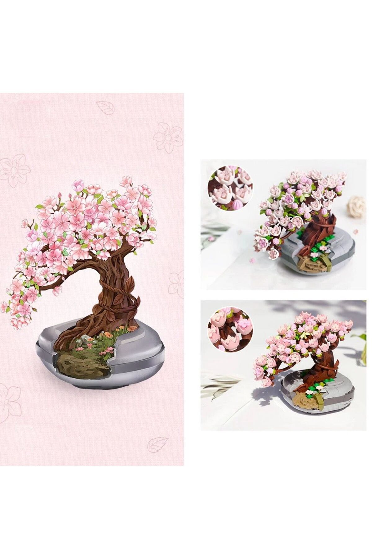 scntoys Dekoratif Koleksiyonluk Sakura Ağacı Çiçek Yapım Seti 426 Parça Yapboz Blok Çiçek Yapım Seti