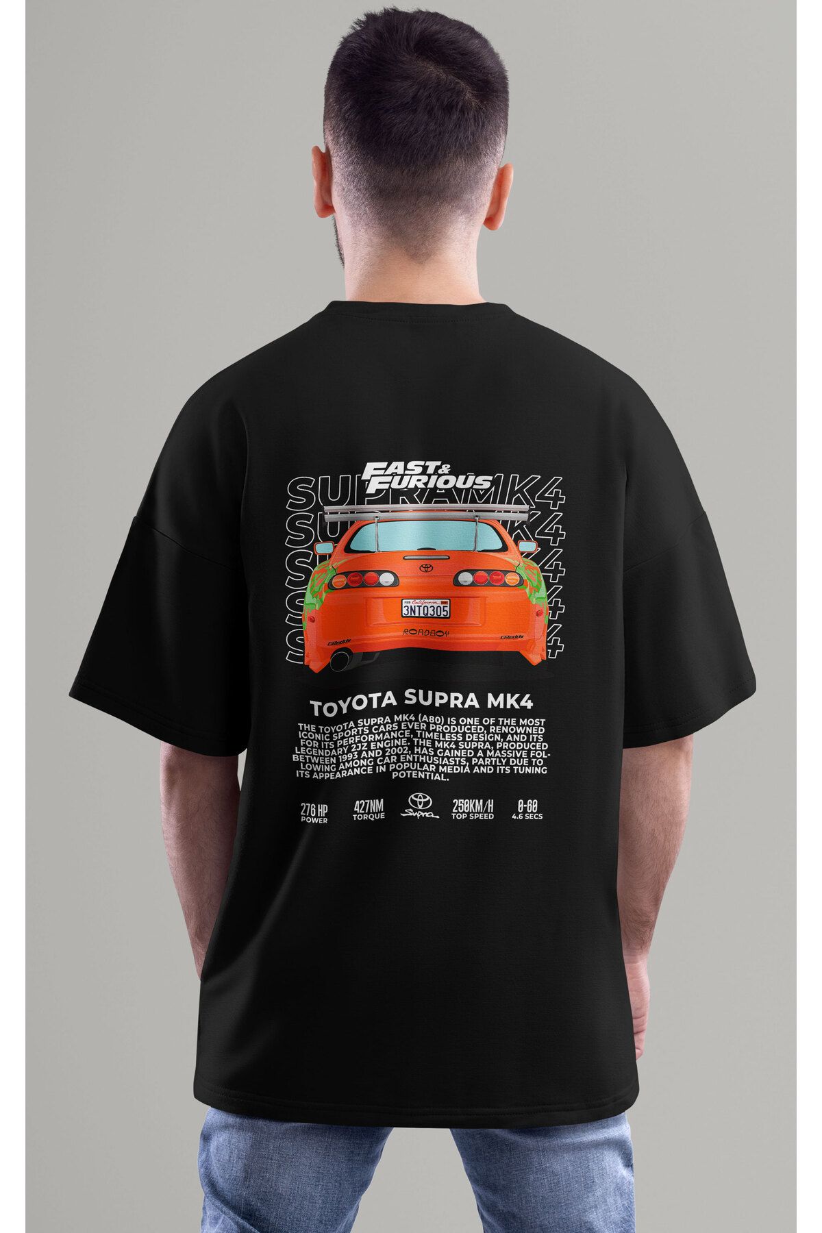 ELFAMİ Unisex Erkek/Kadın TOYATA SUPRA MK4 Renkli Özel Baskılı Oversize T-Shirt Tişört