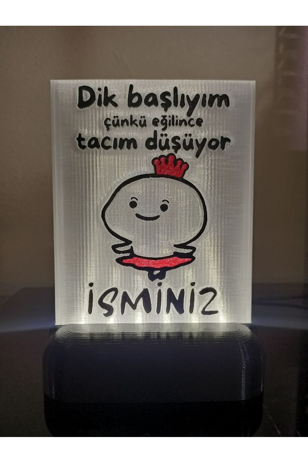DÖNÜŞÜM ATÖLYESİ Kişiye Özel İsimli Hediyelik Kablolu Led Lamba - M6 - Eğilince Tacım Düşüyor - Beyaz Işıklı