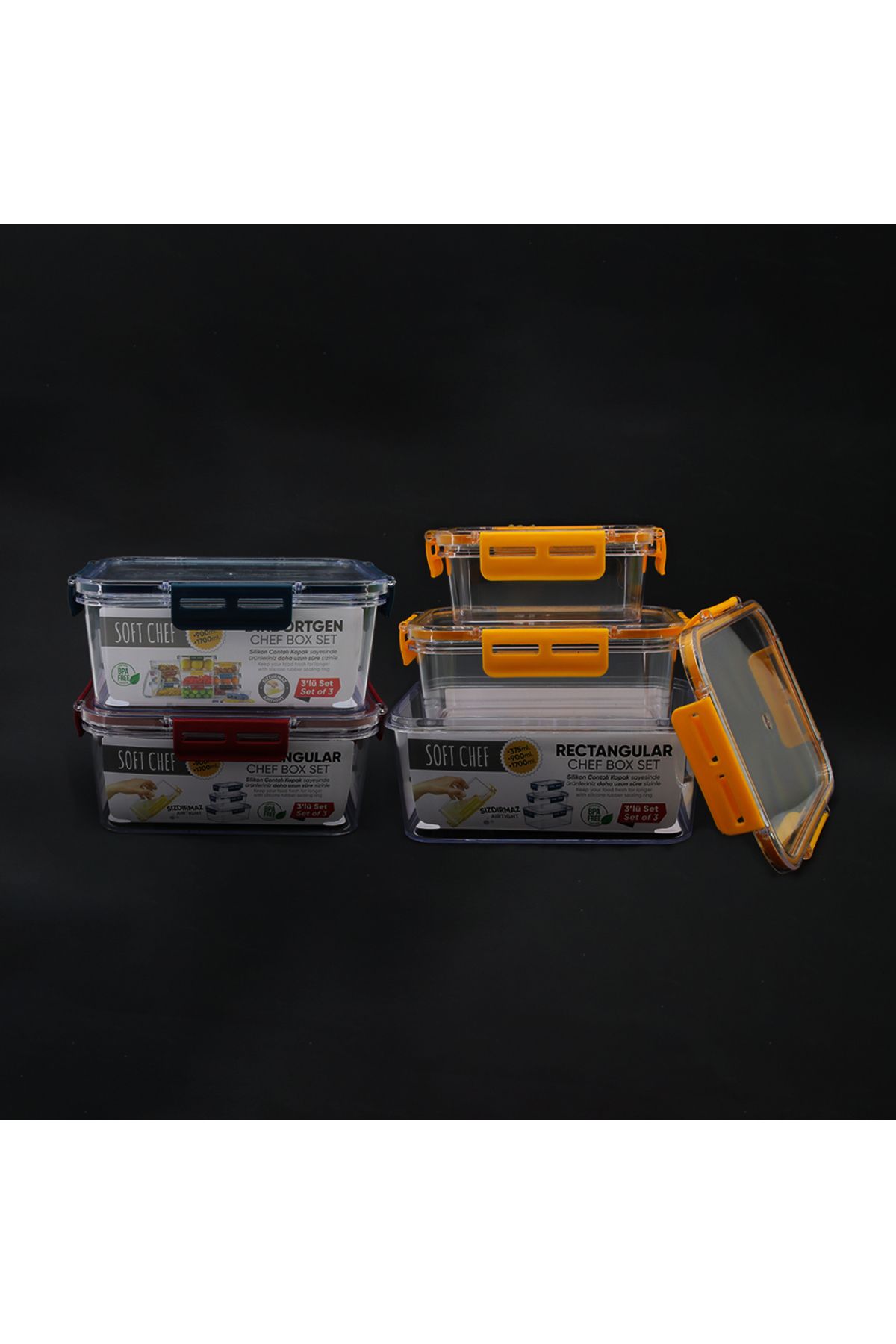 Mena Rise TuonShop 3 PARÇA DİKDÖRTGEN MİKA SAKLAMA KABI SETİ SİLİKON CONTALI KAPAK 375-900-1700ML 112