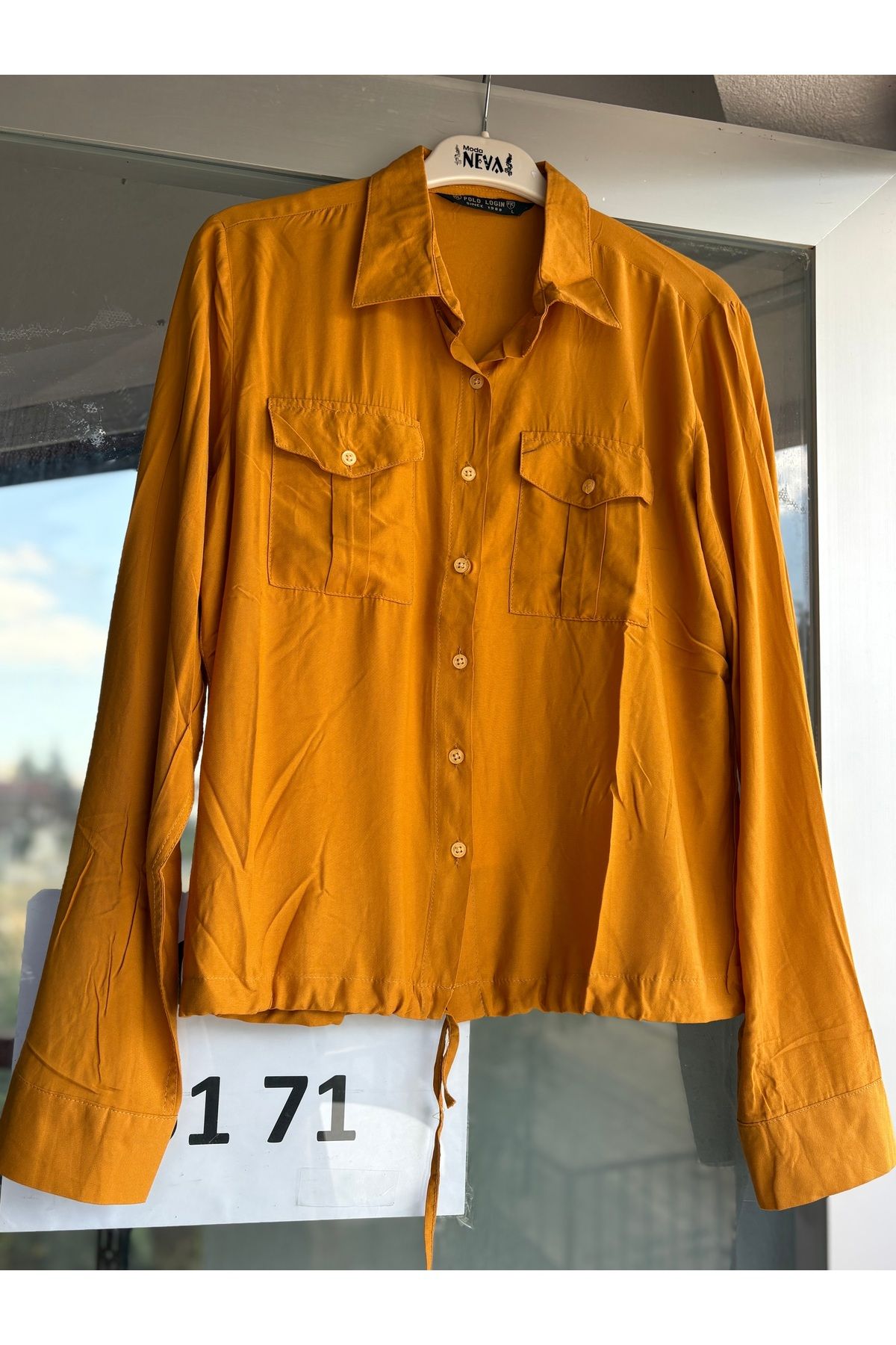 Butik Hardal Sarısı Çift Cepli Kısa Model Yazlık Kadın Gömleği