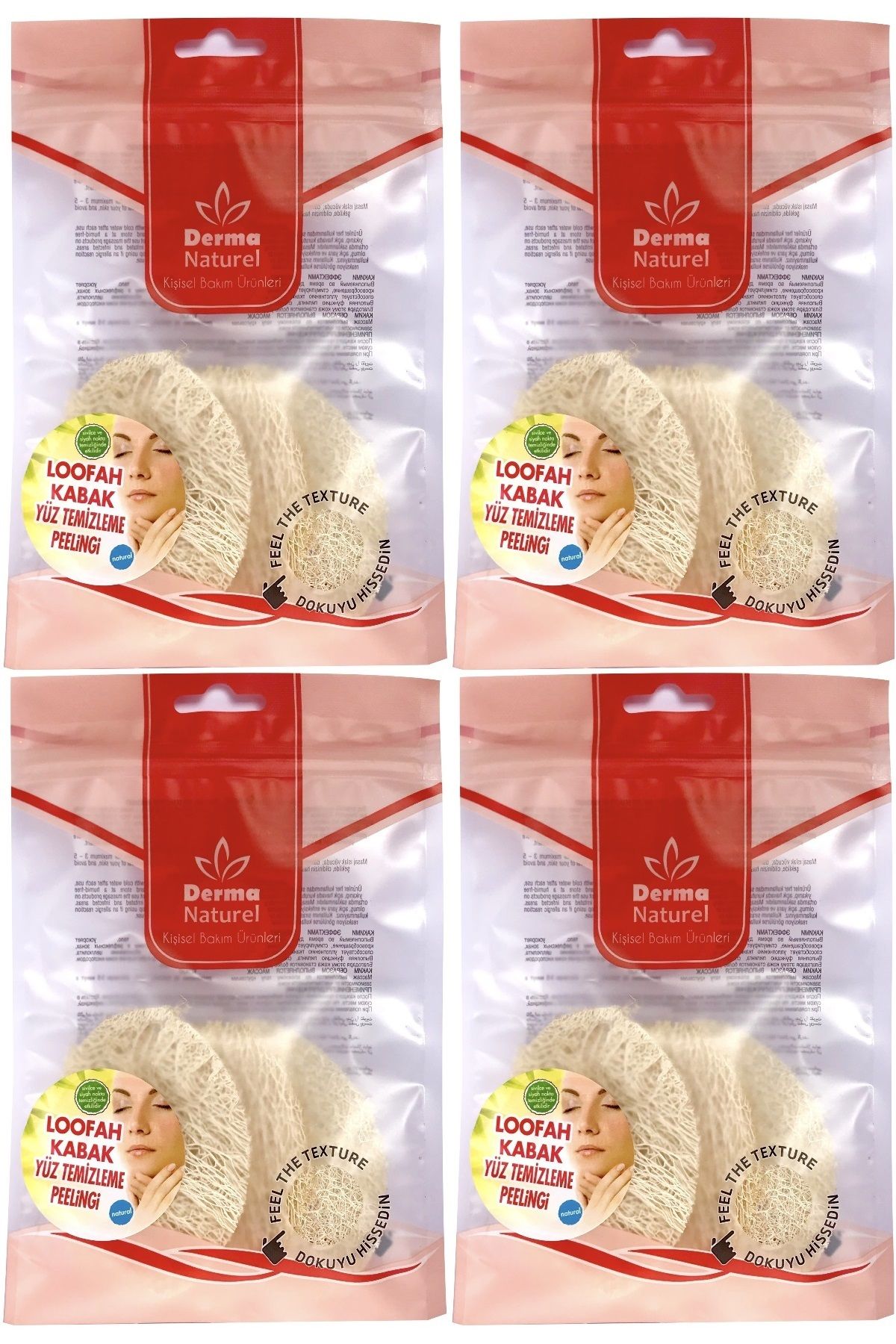 Derma Naturel Loofah Yüz Temizleme (Sivilce ve Siyah Noklar için) Peeling MS-06 (4 Lü Set)