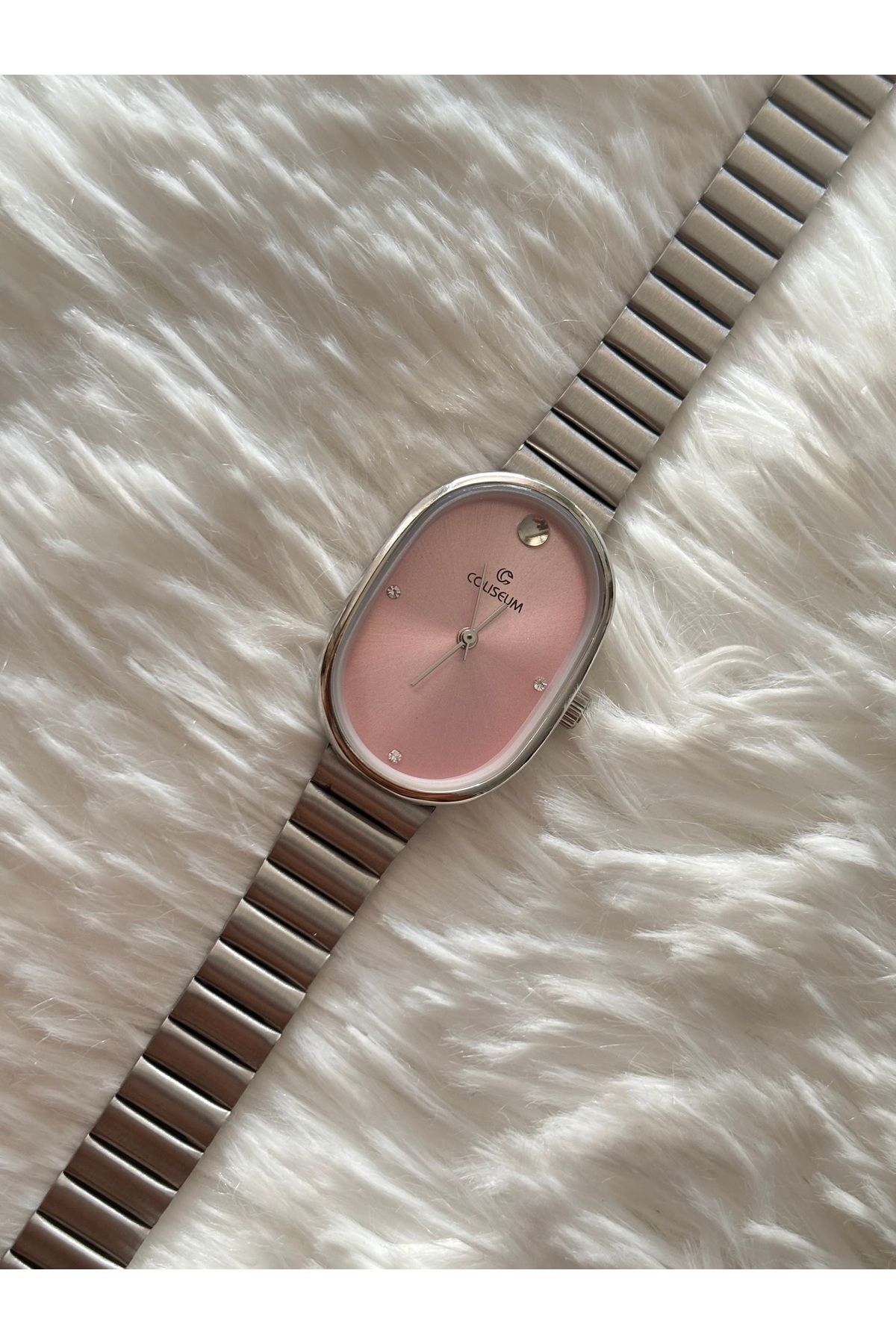muren Pembe Ayna Detaylı Oval Kordon Ayarlanabilir Kadın Kol Saati