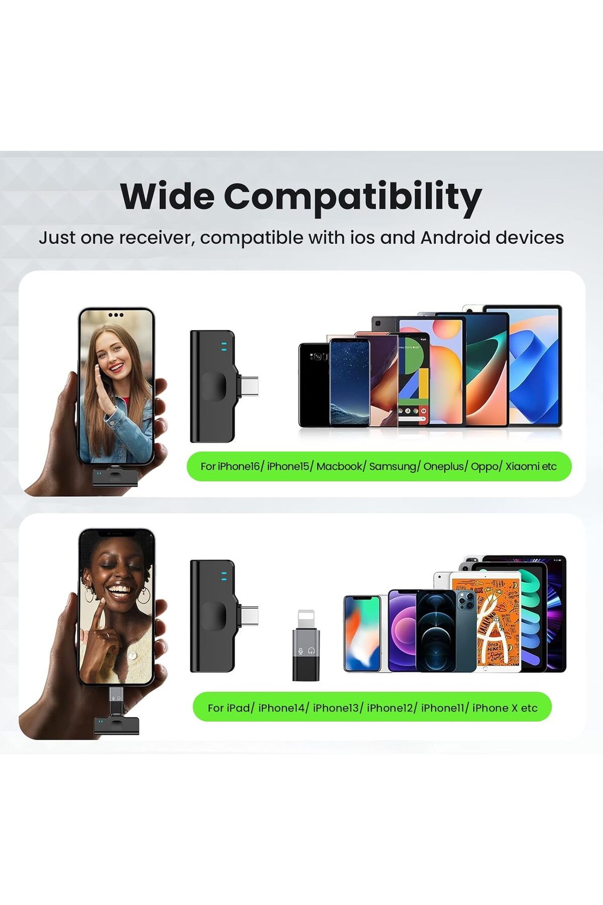 Generic-ميكروفون لافاليير لاسلكي من TNW لأجهزة iPhone وAndroid - ميكروفون لافاليير مزدوج بمدى 70 مترًا وبطارية تدوم 45 ساعة 9