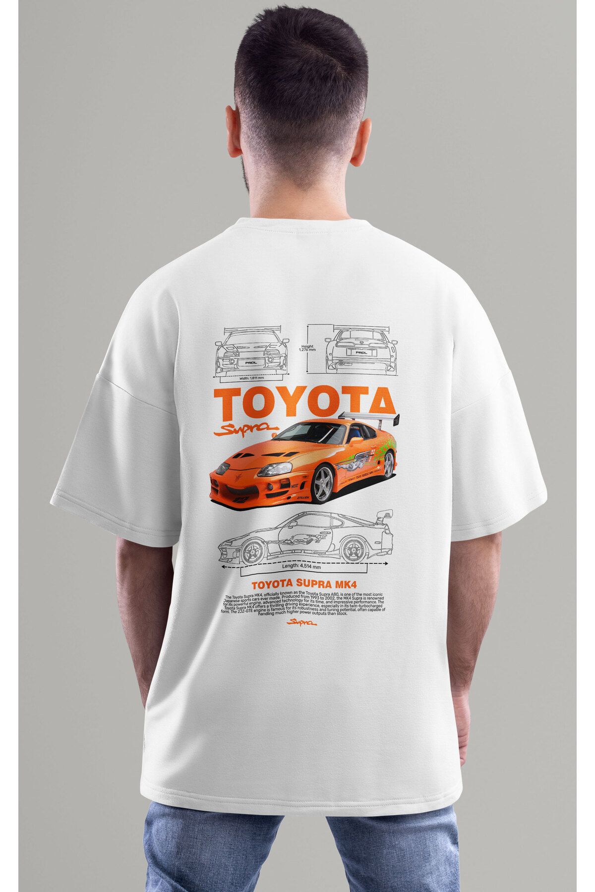ELFAMİ Unisex Erkek/Kadın TOYATA SUPRA MK4 Renkli Özel Baskılı Oversize T-Shirt Tişört