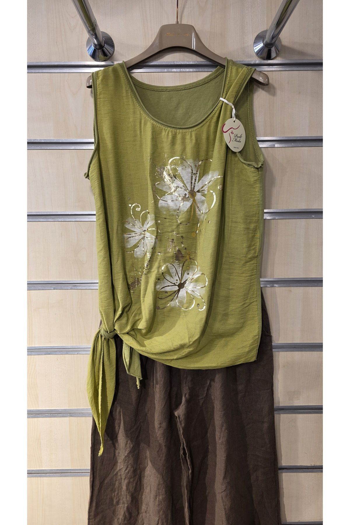 Park Moda İtalyan Bluz Sıfır Kol Bağlamalı Çiçek Desen