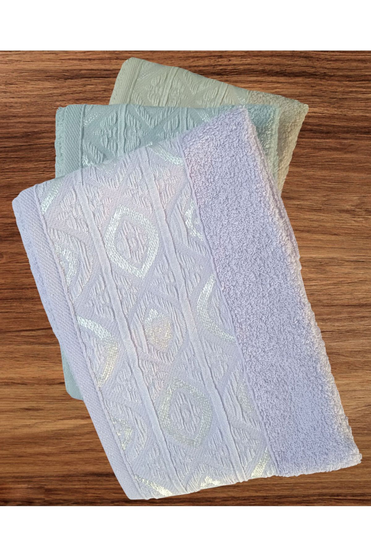 havloom Göz Desenli El Havlusu - Yüz Havlusu - Baş Havlusu 3'lü Set Lila - Gri - Bej 50*90 cm