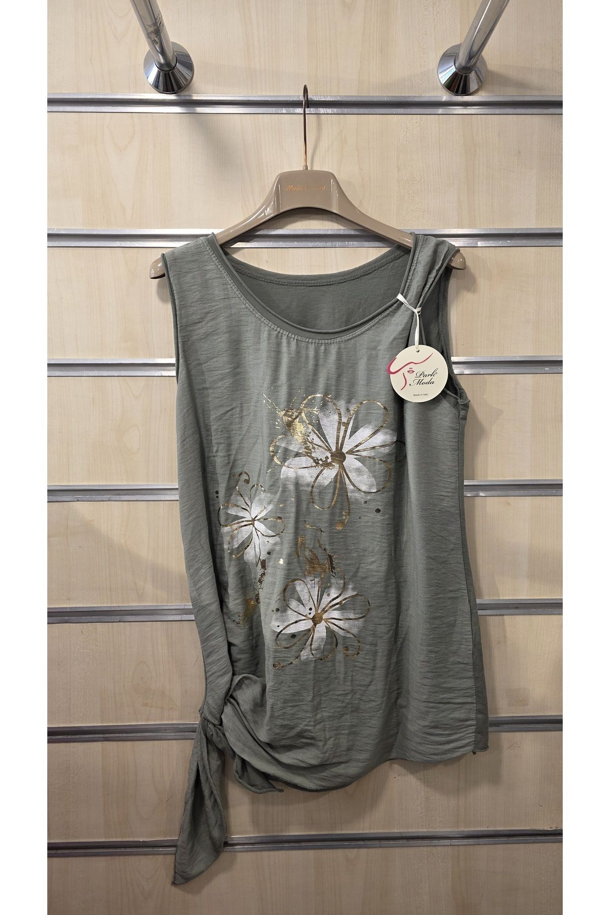 Park Moda İtalyan Bluz Sıfır Kol Bağlamalı Çiçek Desen
