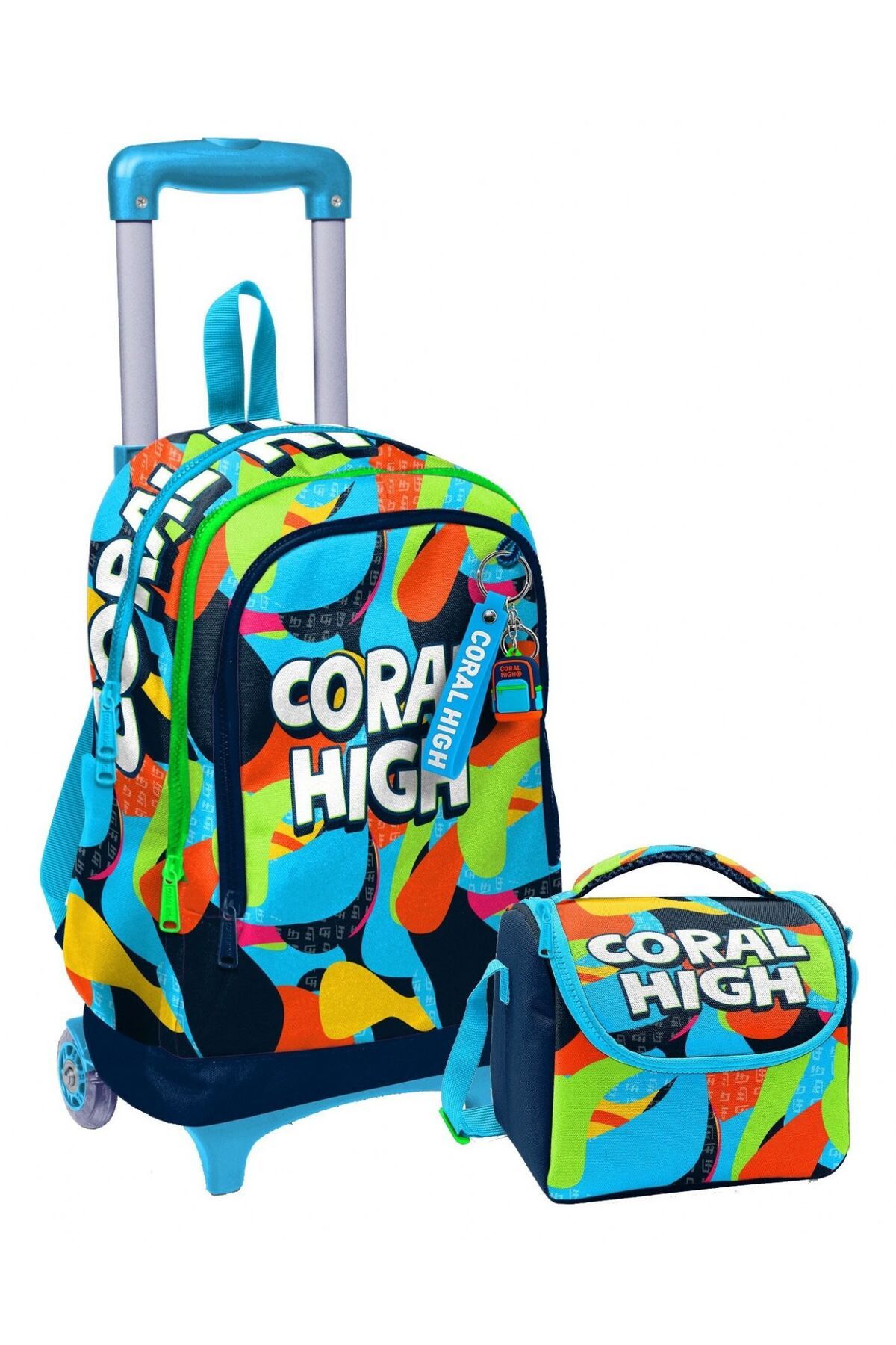 Coral High Işıklı Çekçek Okul Çanta + Isı Yalıtımlı Beslenme Çantası - Erkek - Lacivert Mavi Grafiti