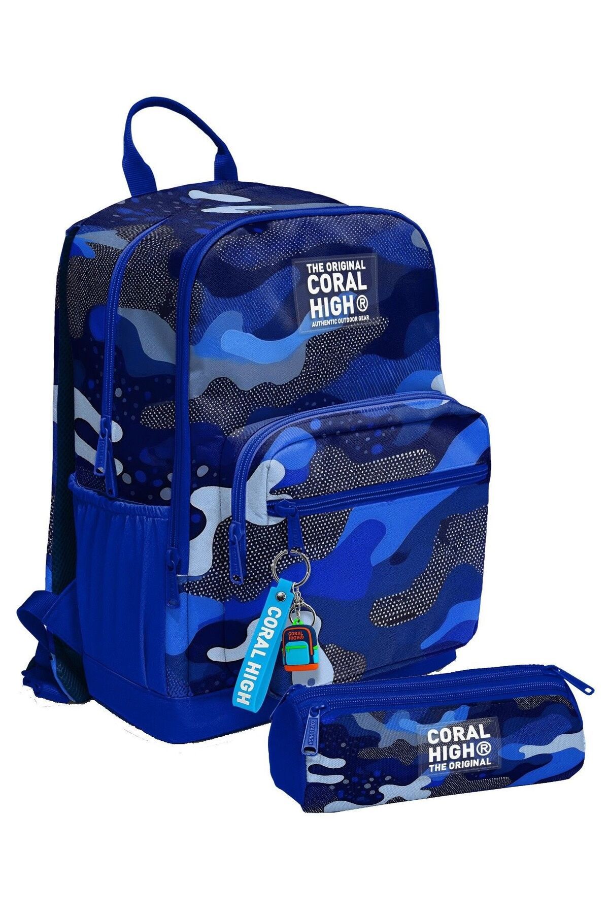 Coral High Erkek Çocuk Sırt Çantası ve Kalemlik Seti - Mavi Lacivert Kamuflaj - İlkokul