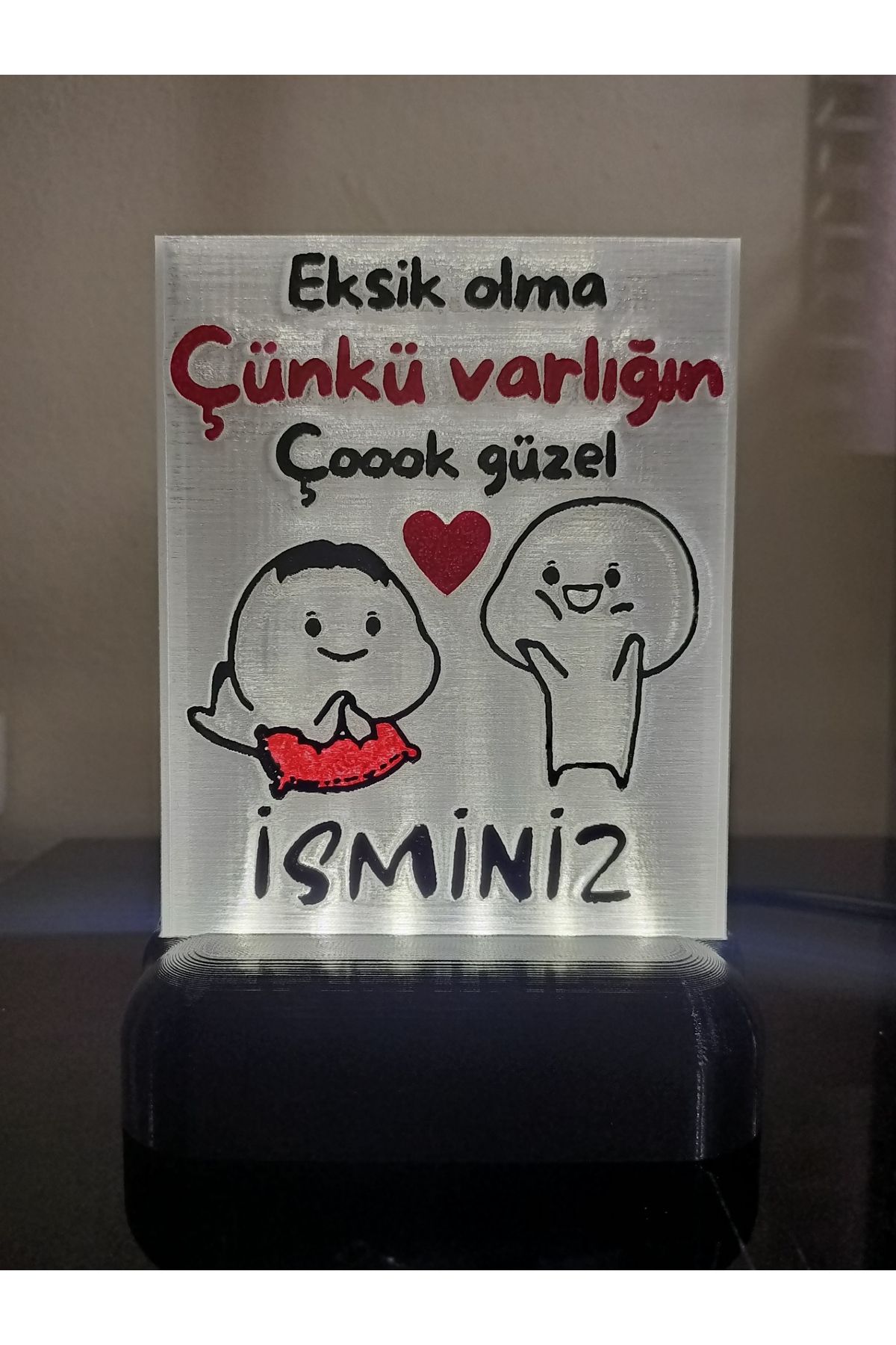 DÖNÜŞÜM ATÖLYESİ Kişiye Özel İsimli Hediyelik Kablolu Led Lamba - M7 - Varlığın Çoook Güzel - Beyaz Işıklı