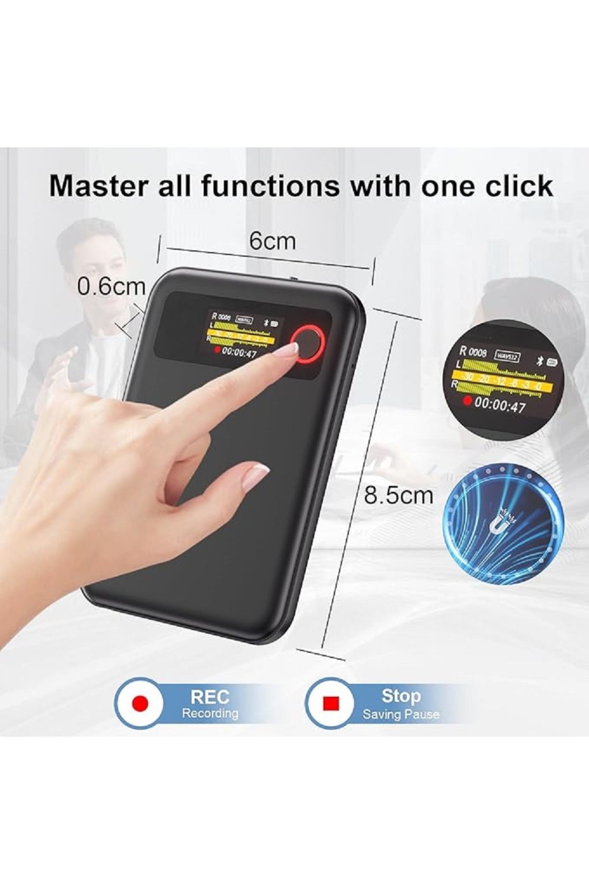 MUEZDUR-Voice recorder with translator with GPT Chat, AI intelligence, 64 GB, 104 languages, supports summary, Bluetooth 5