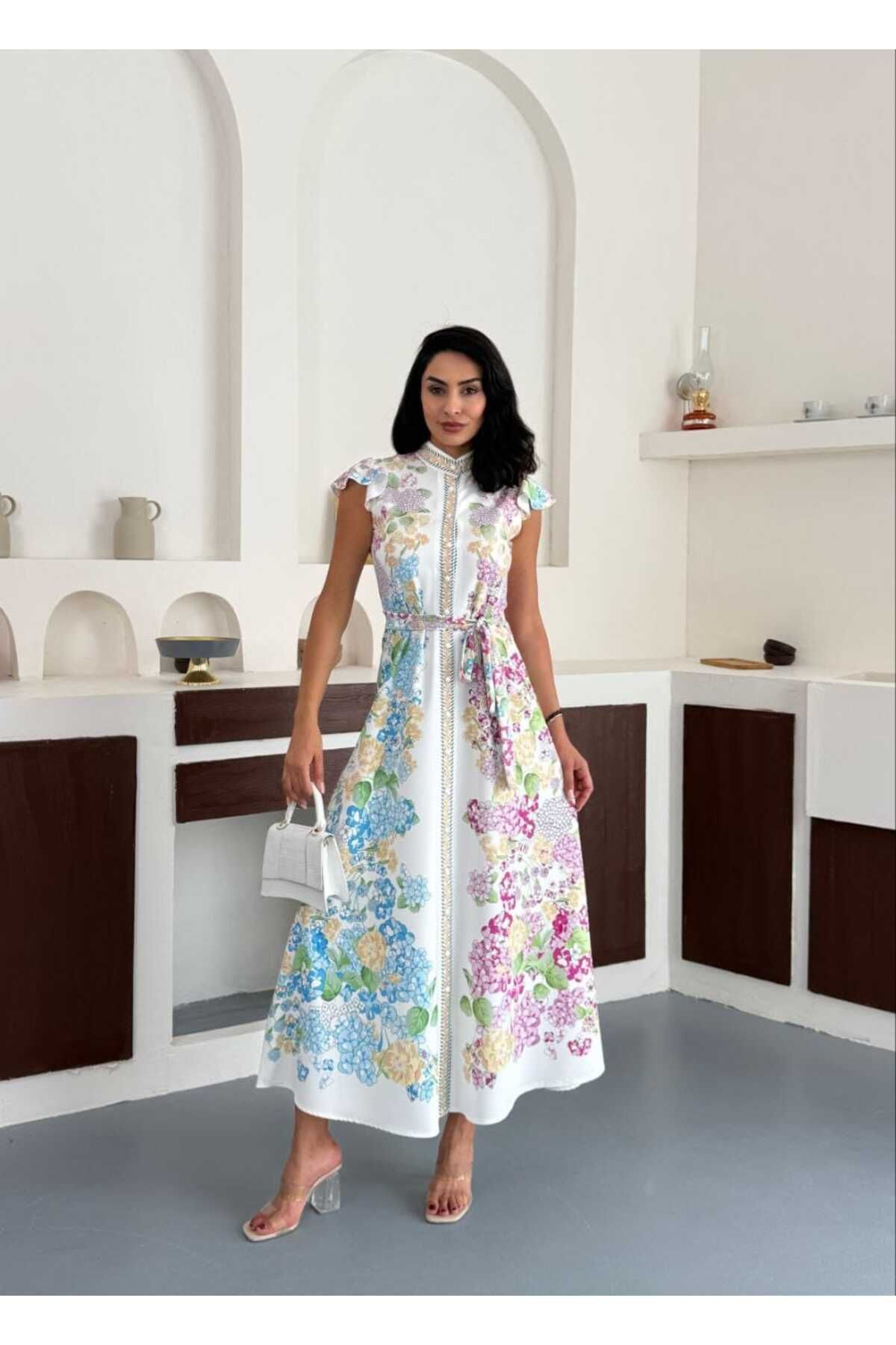 jennyfer garment İTHAL BABEL KUMAŞ KUŞAKLI ELBİSE