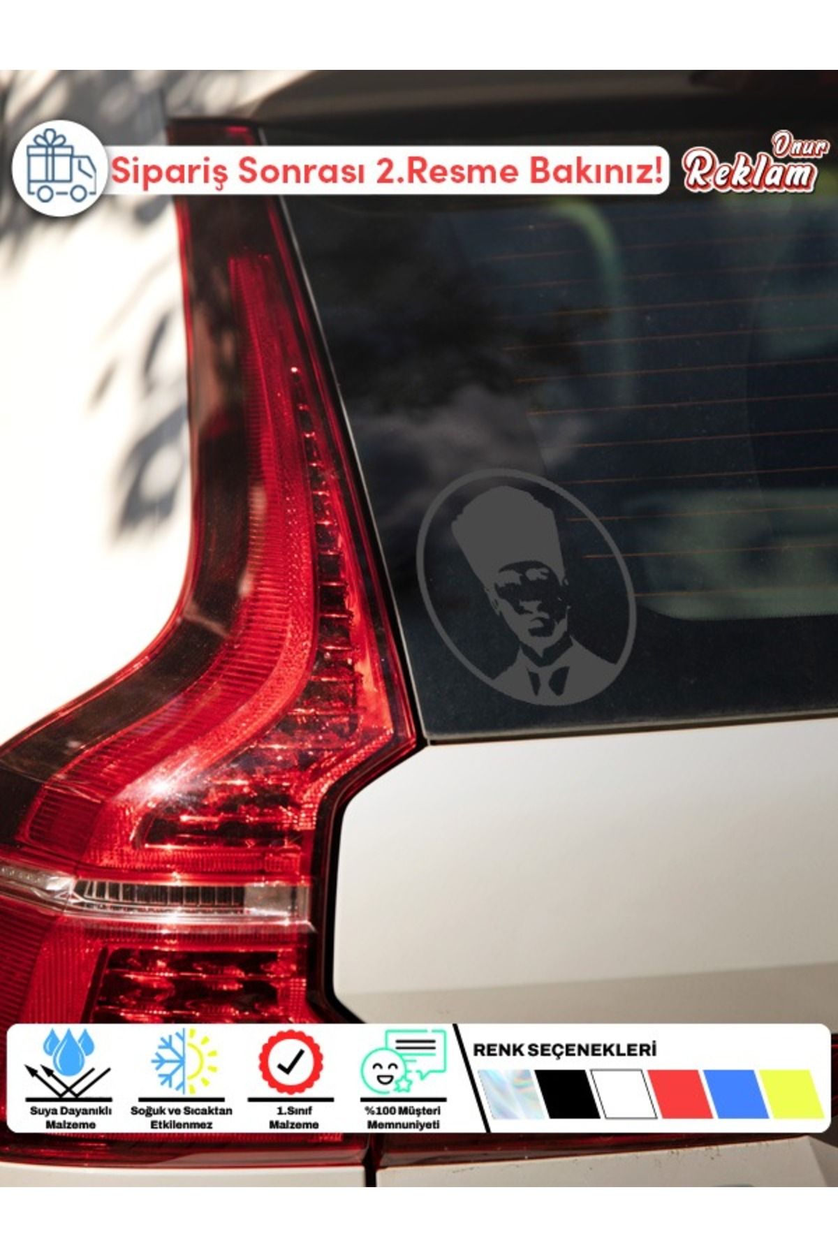 Onur Reklam Atatürk Siluetli Araç Sticker – Suya Dayanıklı 15x22 cm Vinil Etiket