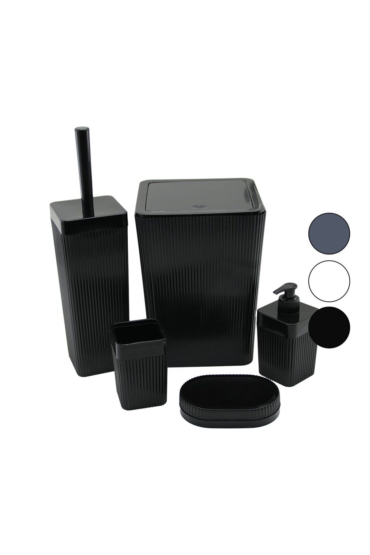 Mena Rise BlackShop 5PCS BANYO SETİ ÇÖP KOVA - WC FIRÇA - 2PCS SABUNLUK - D.FIRÇALIK MİX KOLİ 10642
