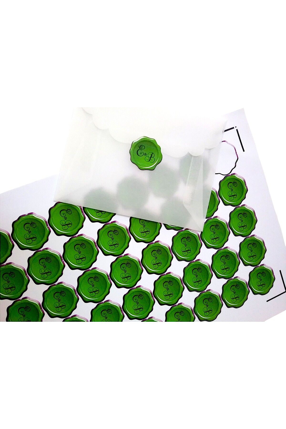 Armada 40 Adet İsme Özel 3D Efektli Balmumu Mühür Wax Seal Görünümlü Etiket Sticker (3cm) Yeşil