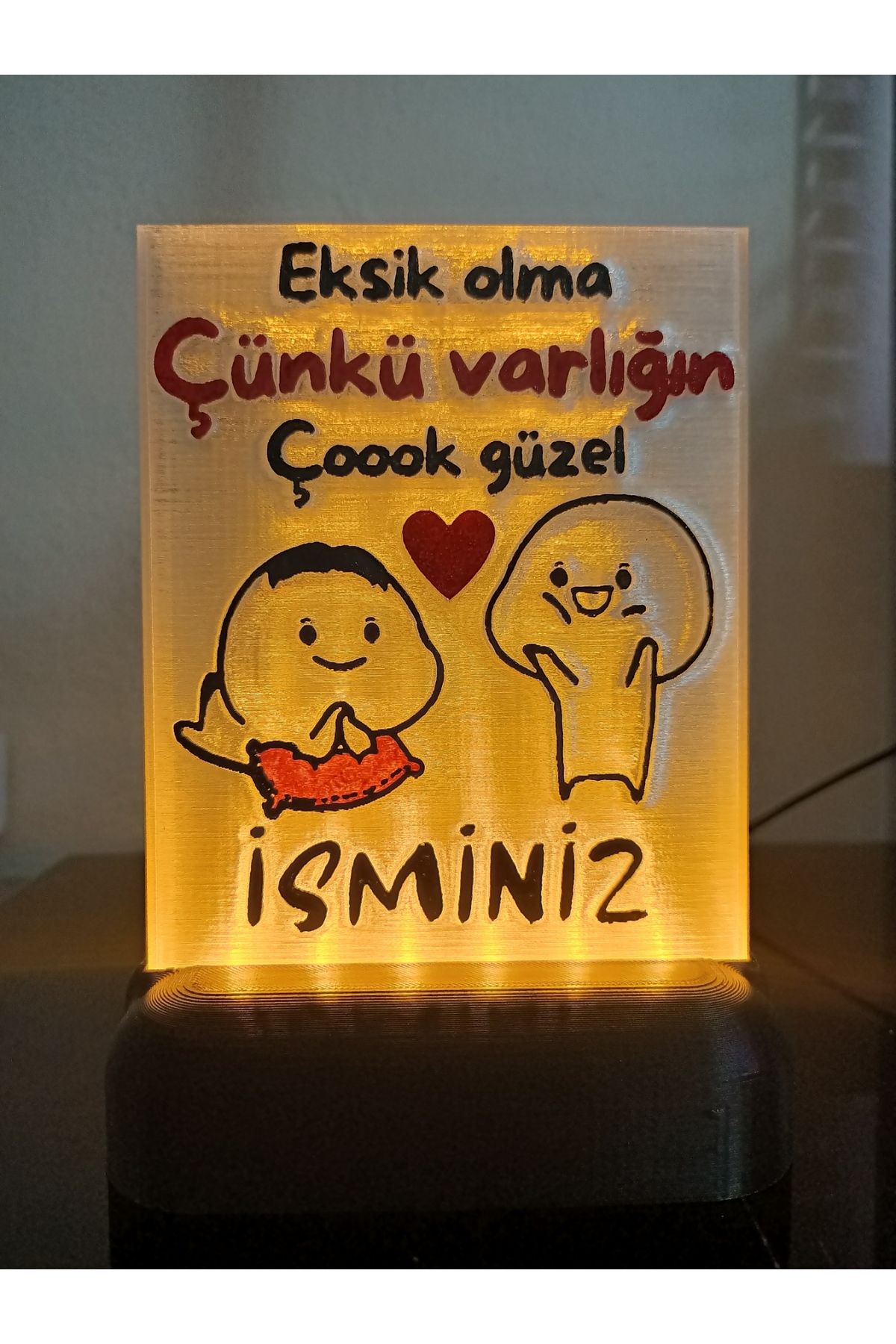 DÖNÜŞÜM ATÖLYESİ Kişiye Özel İsimli Hediyelik Kablolu Led Lamba - M7 - Varlığın Çoook Güzel - Amber Işıklı