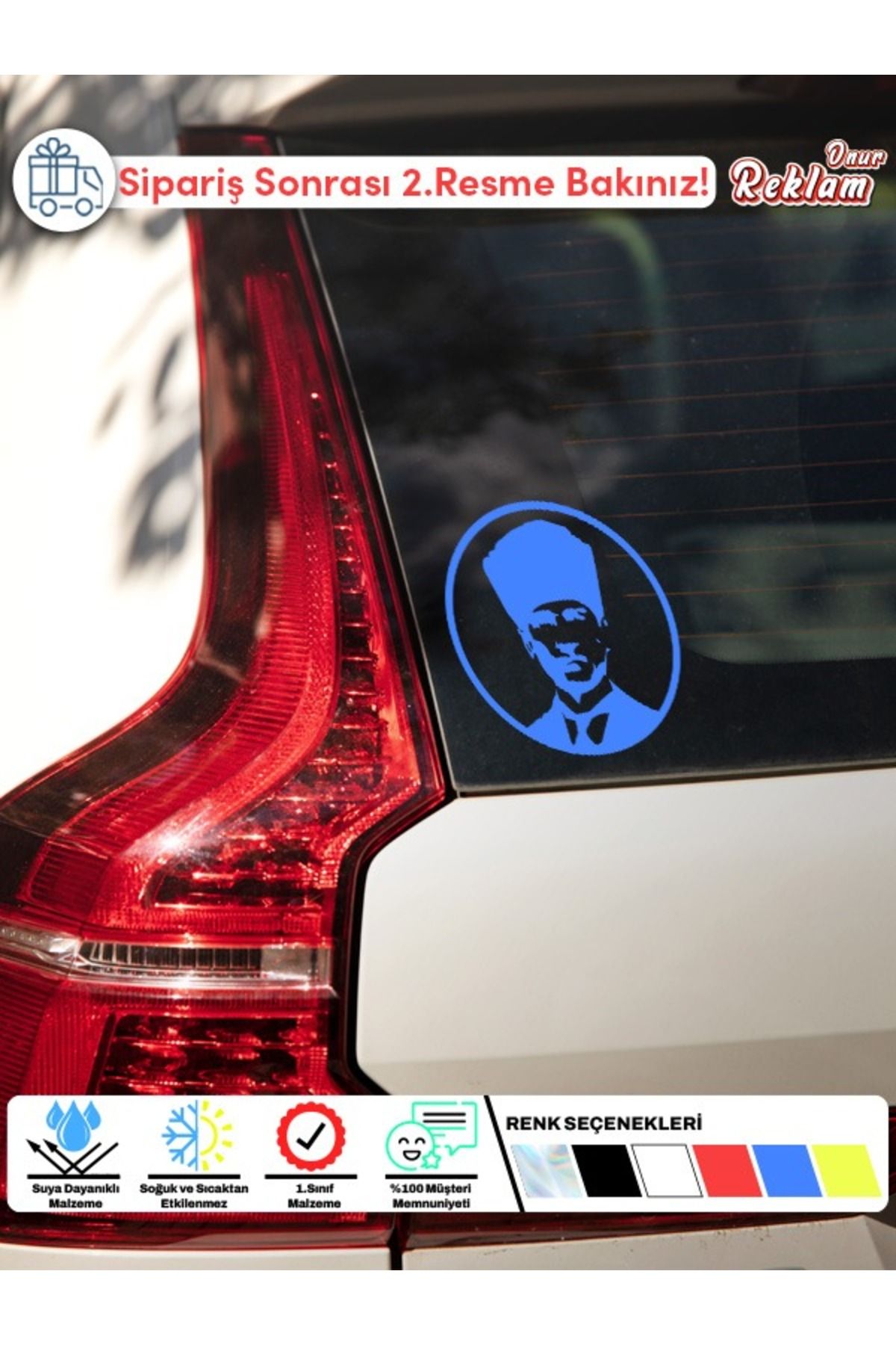 Onur Reklam Atatürk Siluetli Araç Sticker – Suya Dayanıklı 15x22 cm Vinil Etiket