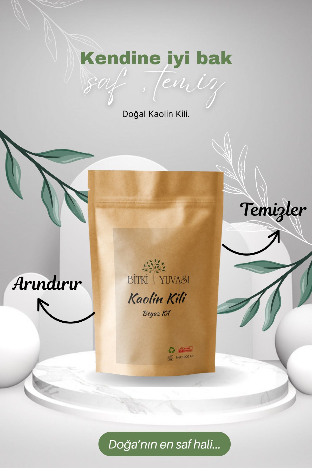Bitki Yuvası Doğal Kaolin Kili (Beyaz Kil) – 1000 gr