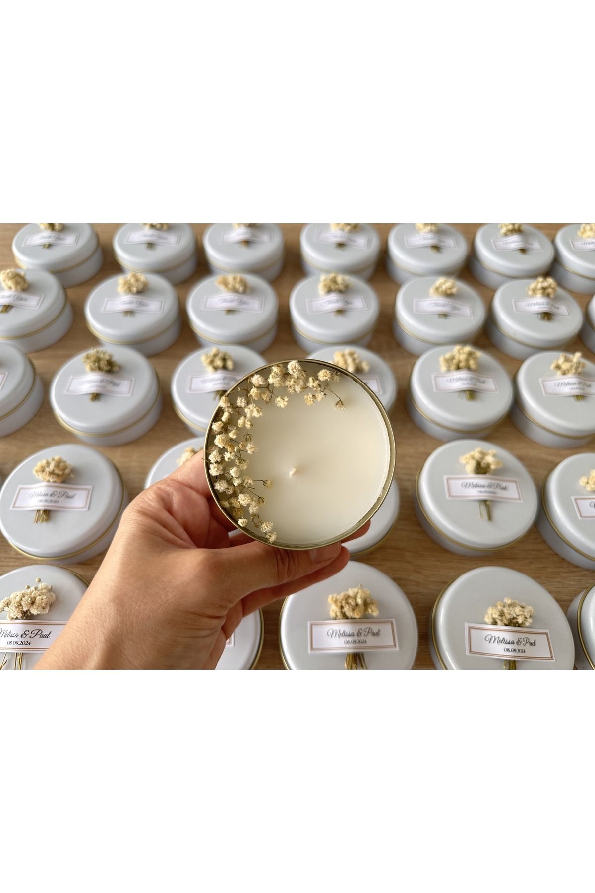 MoreAndMoreCandles Kişiye Özel Mini Buketli Soya Mum - Düğün, Nikah, Mevlid, Nişan, Doğum Günü, Bebek Hediye (10 ADET)