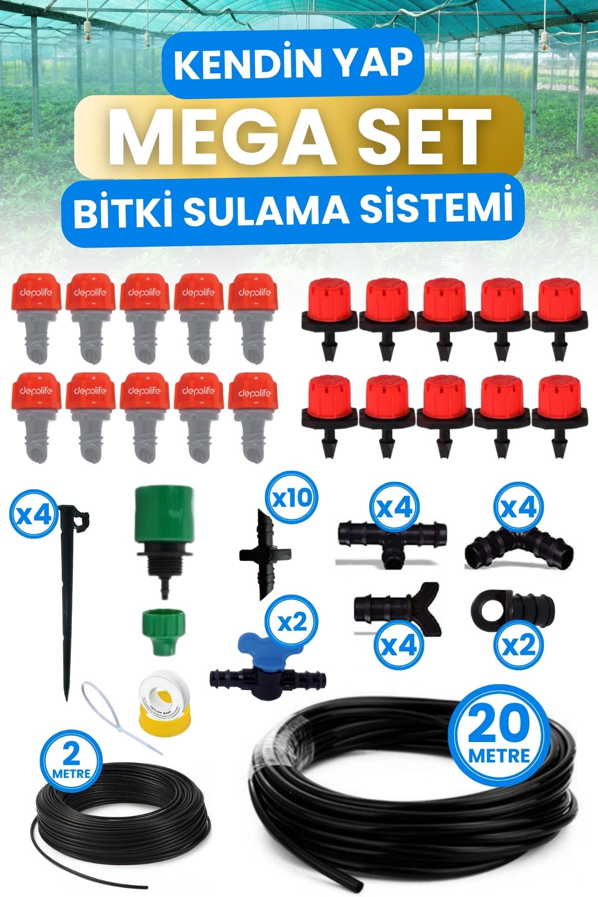 Depolife Bahçe Balkon Veranda Sera Bitki Çiçek Damlama Nemlendirme Sulama Sisleme Püskürtme Hortum Sistemi