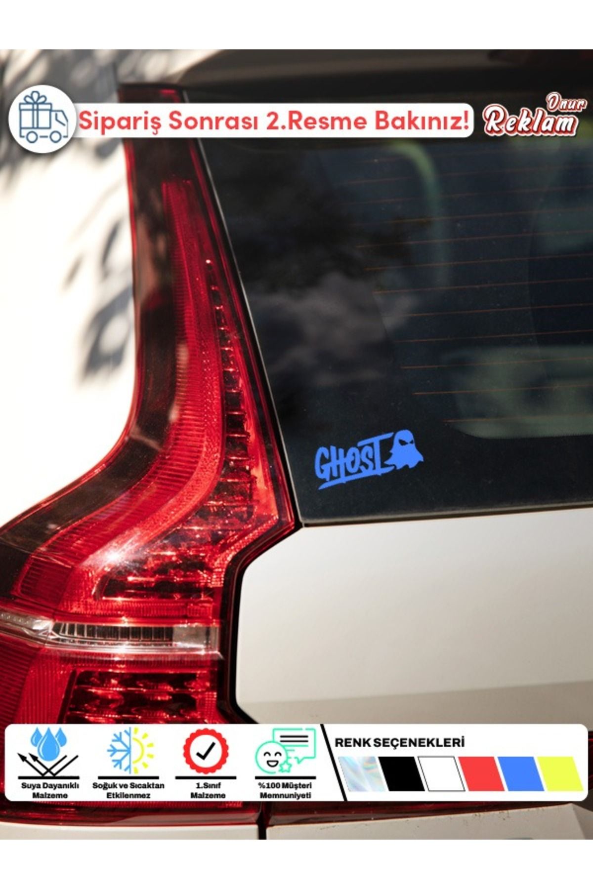 Onur Reklam Ghost Yazılı Mini Araç Sticker Seti – 2’li Paket, Suya Dayanıklı 12x4,2 cm
