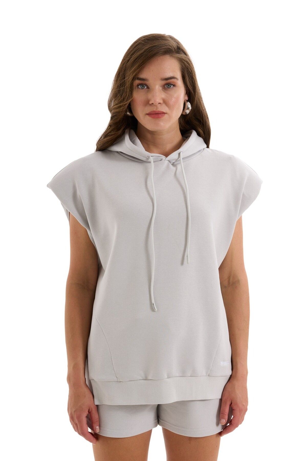 MORREZ Gri Vatkalı Kısa Kollu Sweatshirt