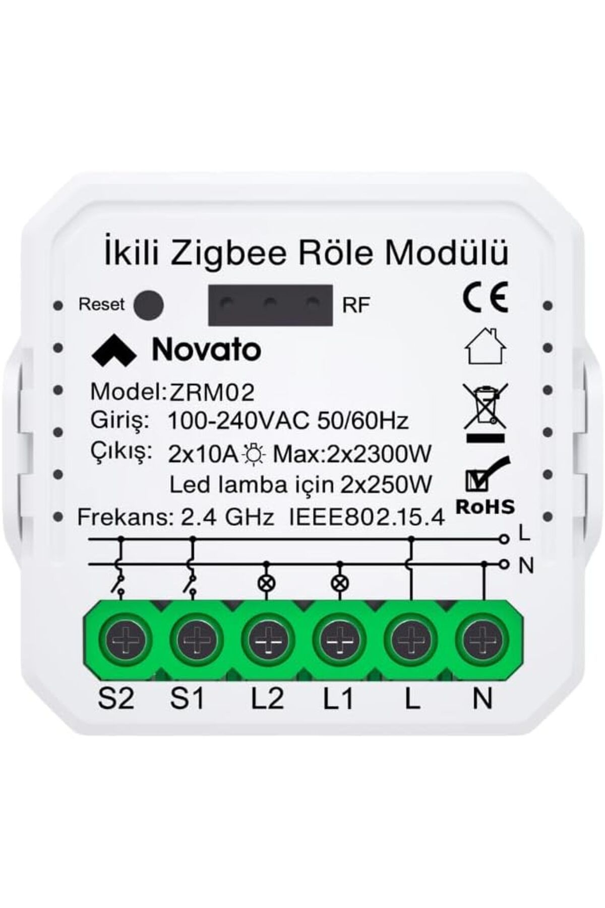 Mena Rise BlackShop Mini Zigbee İki Çıkışlı Anahtar (Tuya, Smart Life, Home Assistant, Zigbee2MQTT Uyuml