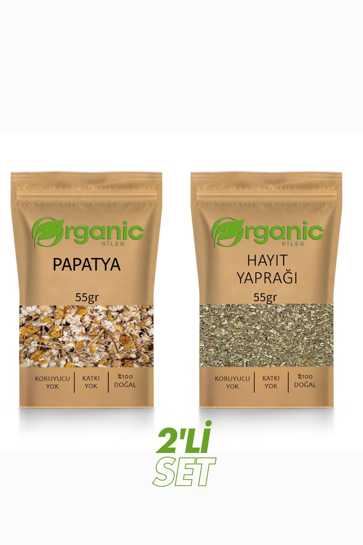 Organic Kiler Papatya Kurusu 55g + Hayıt Yaprağı 55g Doğal Bitki Çayı Seti