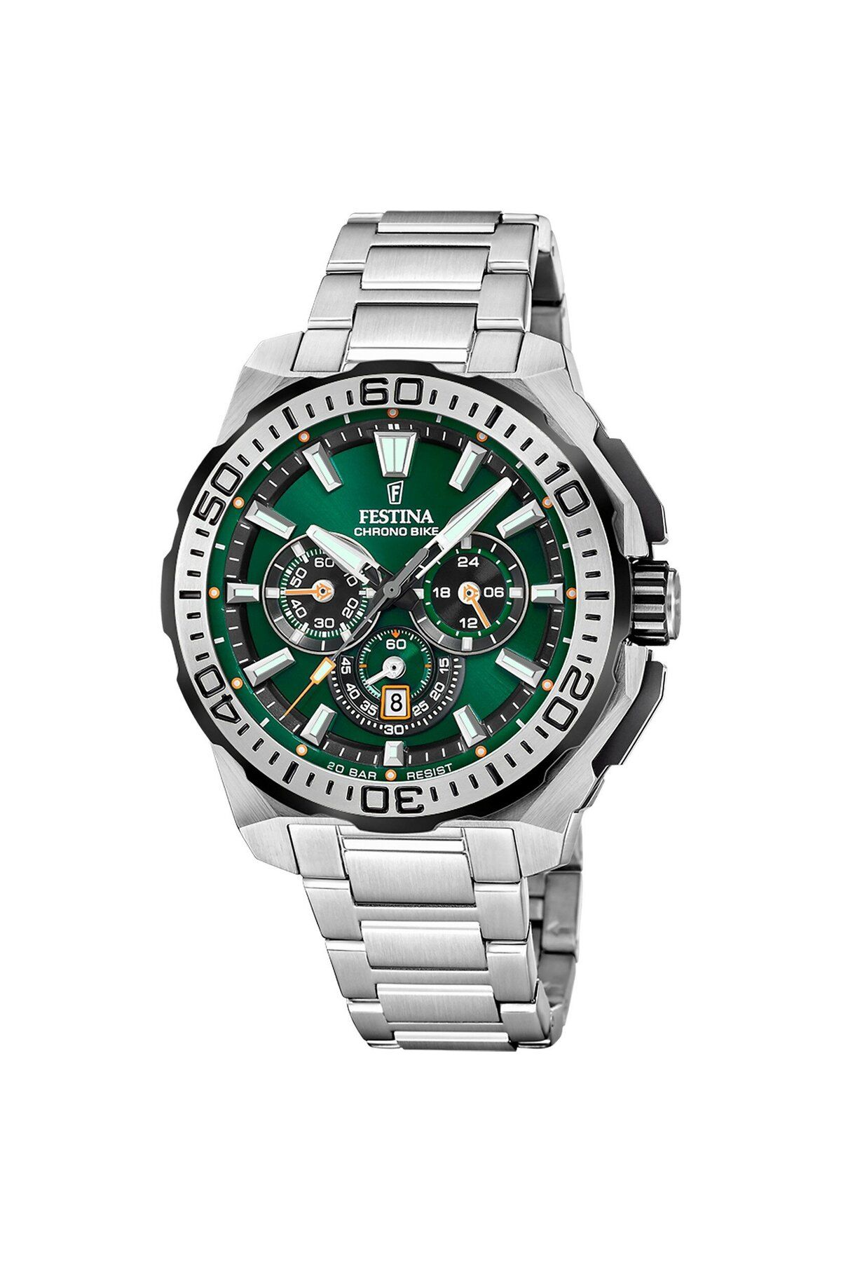 FESTİNA Festina F20724/3 Chrono Bike Quartz Çelik Gri Yeşil Kadran 20 ATM 46 mm Erkek Kol Saati
