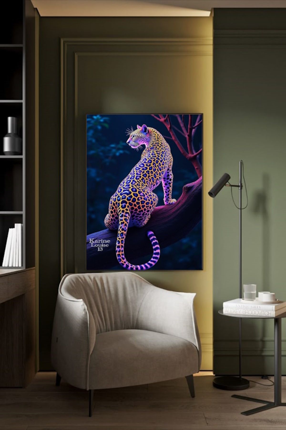 özkacar NEON DESENLİ LEOPAR KANVAS TABLO EV DUVAR SALON OFİS DÜKKAN HEDİYELİK DEKARASYON SÜSÜ