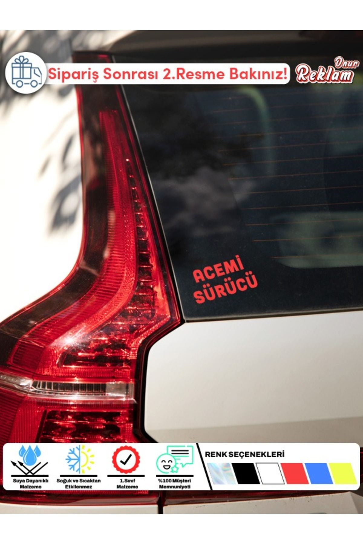 Onur Reklam Acemi Sürücü Uyarı Sticker – Suya Dayanıklı, 15x22 cm Araç Etiketi